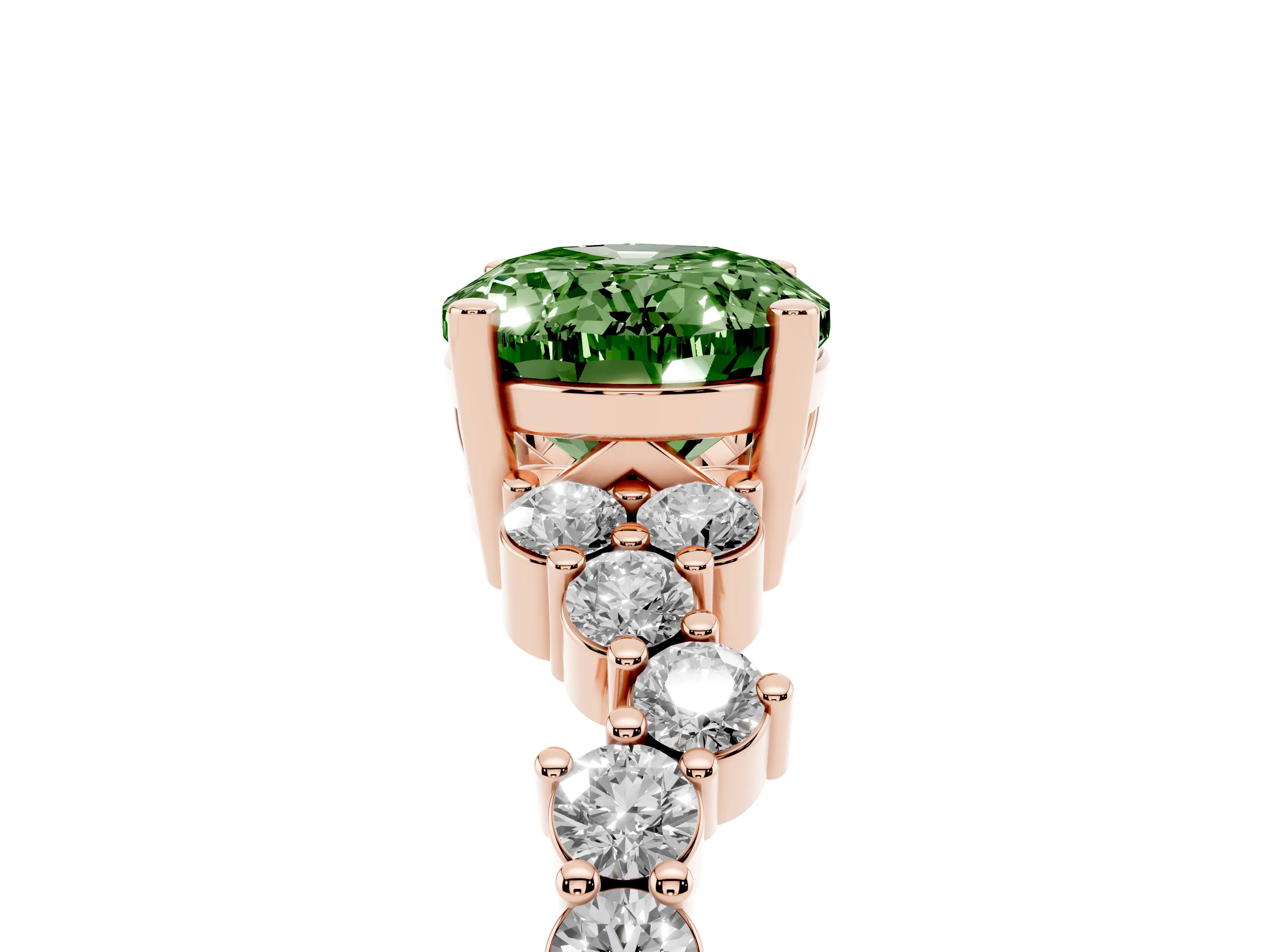 Fancy Green Oval Cut Diamond Ring Set in Rose gold with Scattered Round Accents