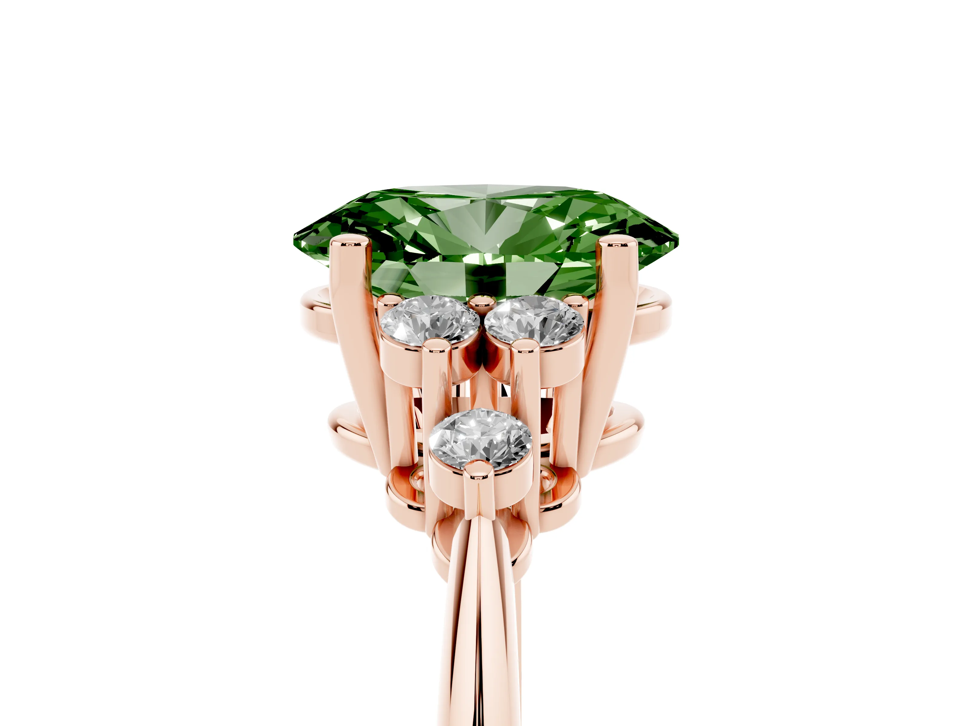 Fancy Green Oval Cut Diamond Cluster Ring Set in Rose gold with Plain Band and Prong Setting