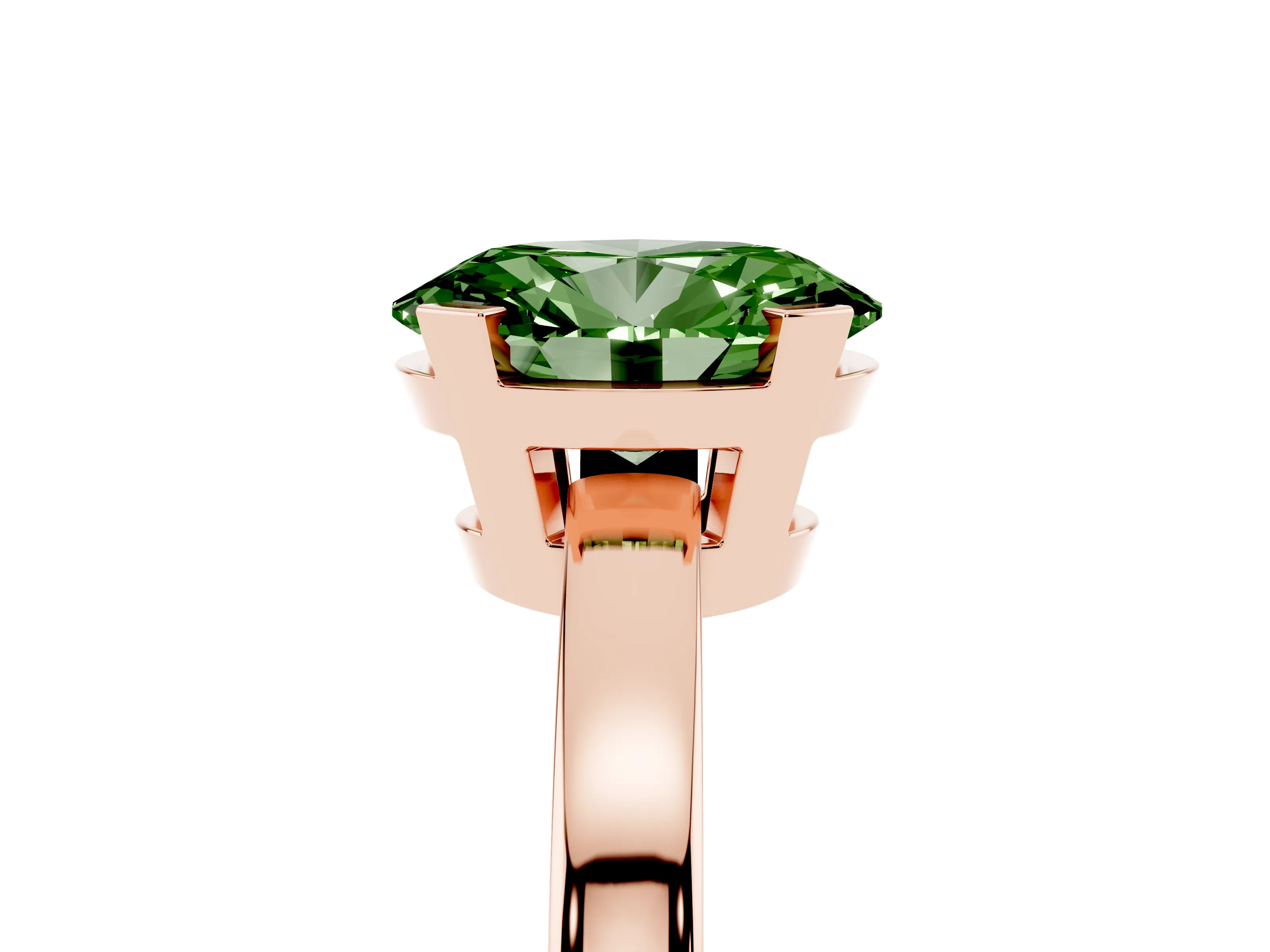 Fancy Green Oval Cut Diamond Solitaire Ring Set in Rose gold with Prong Head and Smooth Polished Band