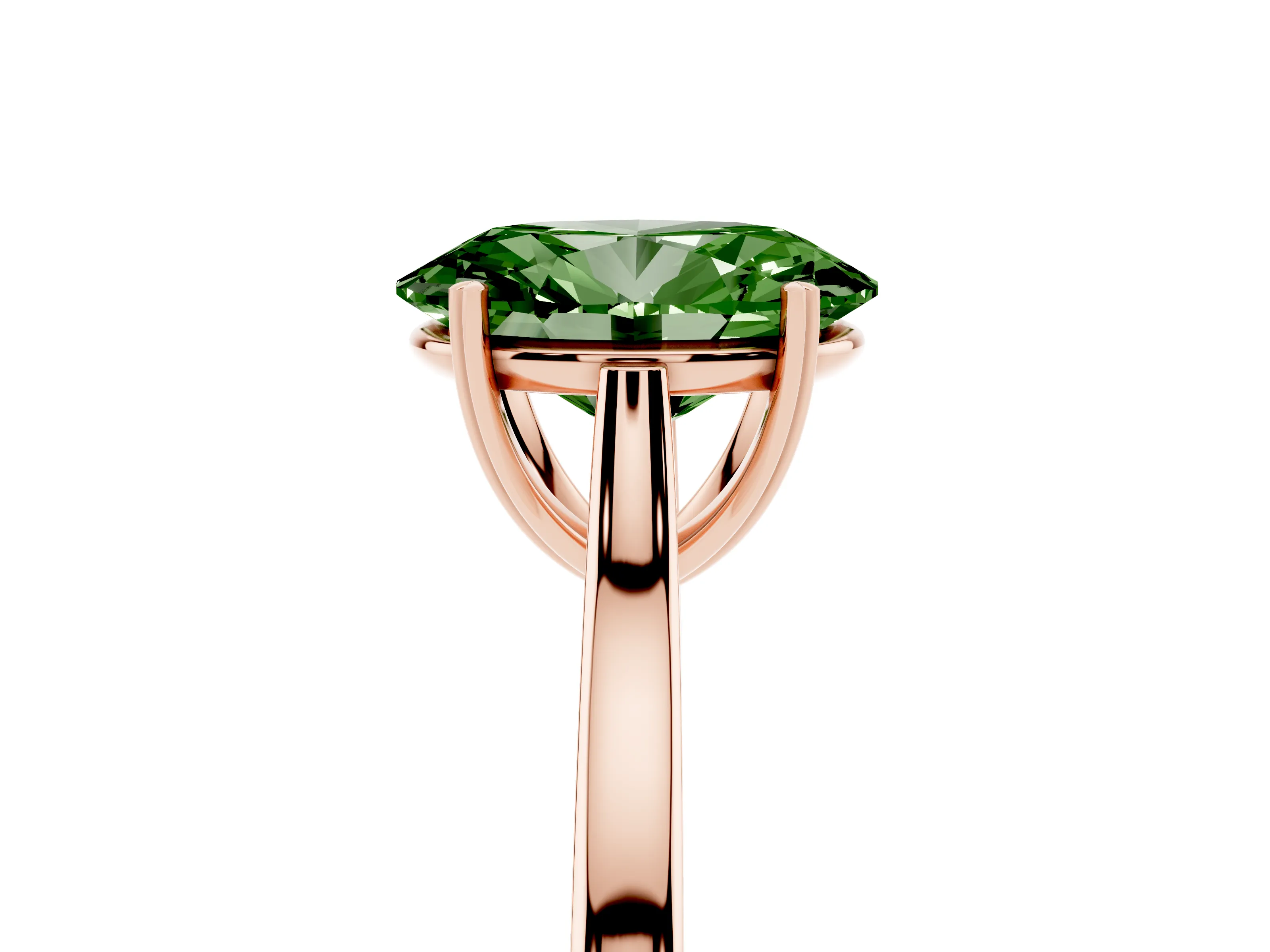 Fancy Green Oval Cut Diamond Solitaire Heart Prong Engagement Ring Set in Rose gold with Tapered Band