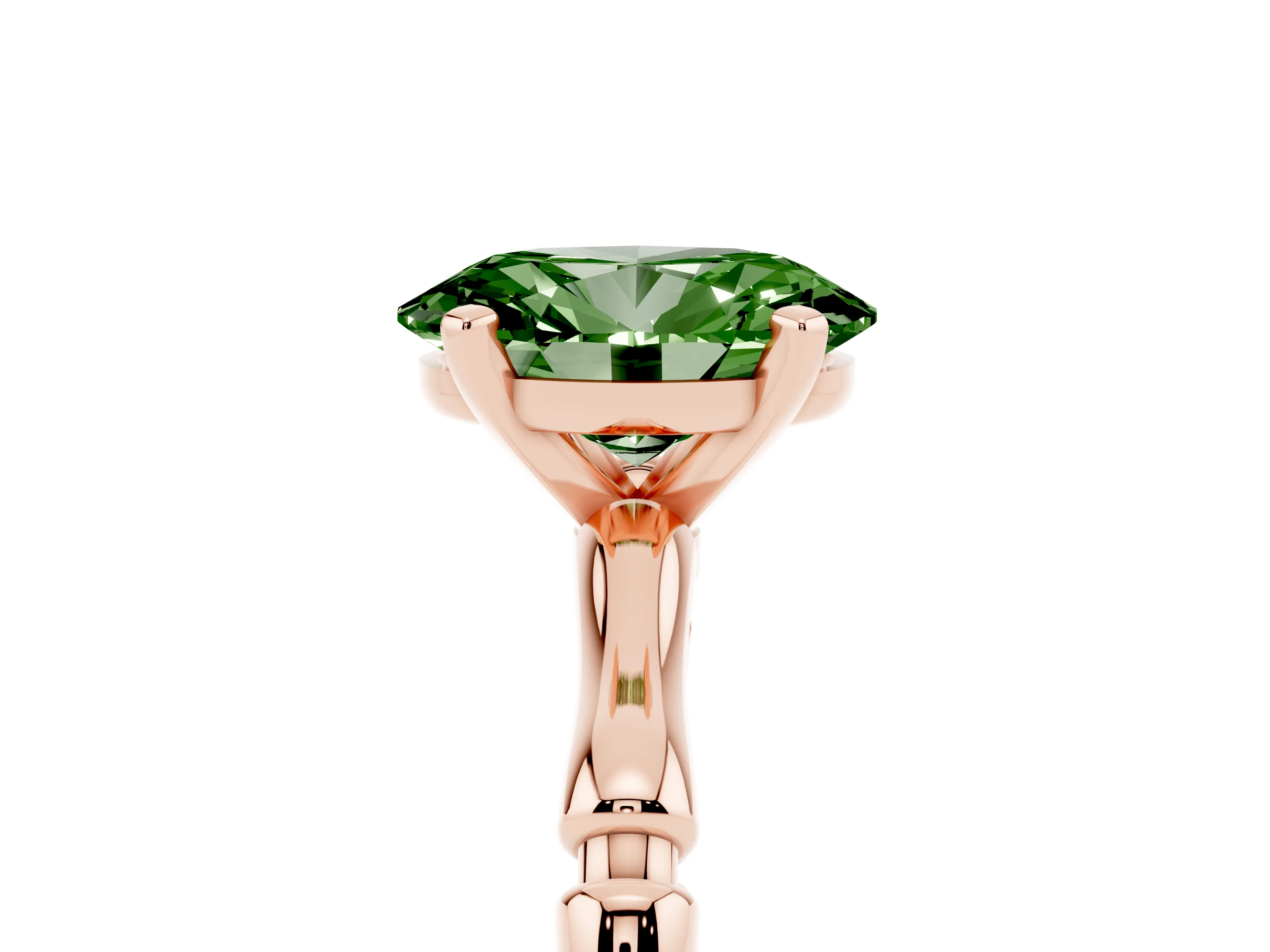 Fancy Green Oval Cut Diamond Solitaire Ring Set in Rose gold with Bamboo Band and Prong Setting