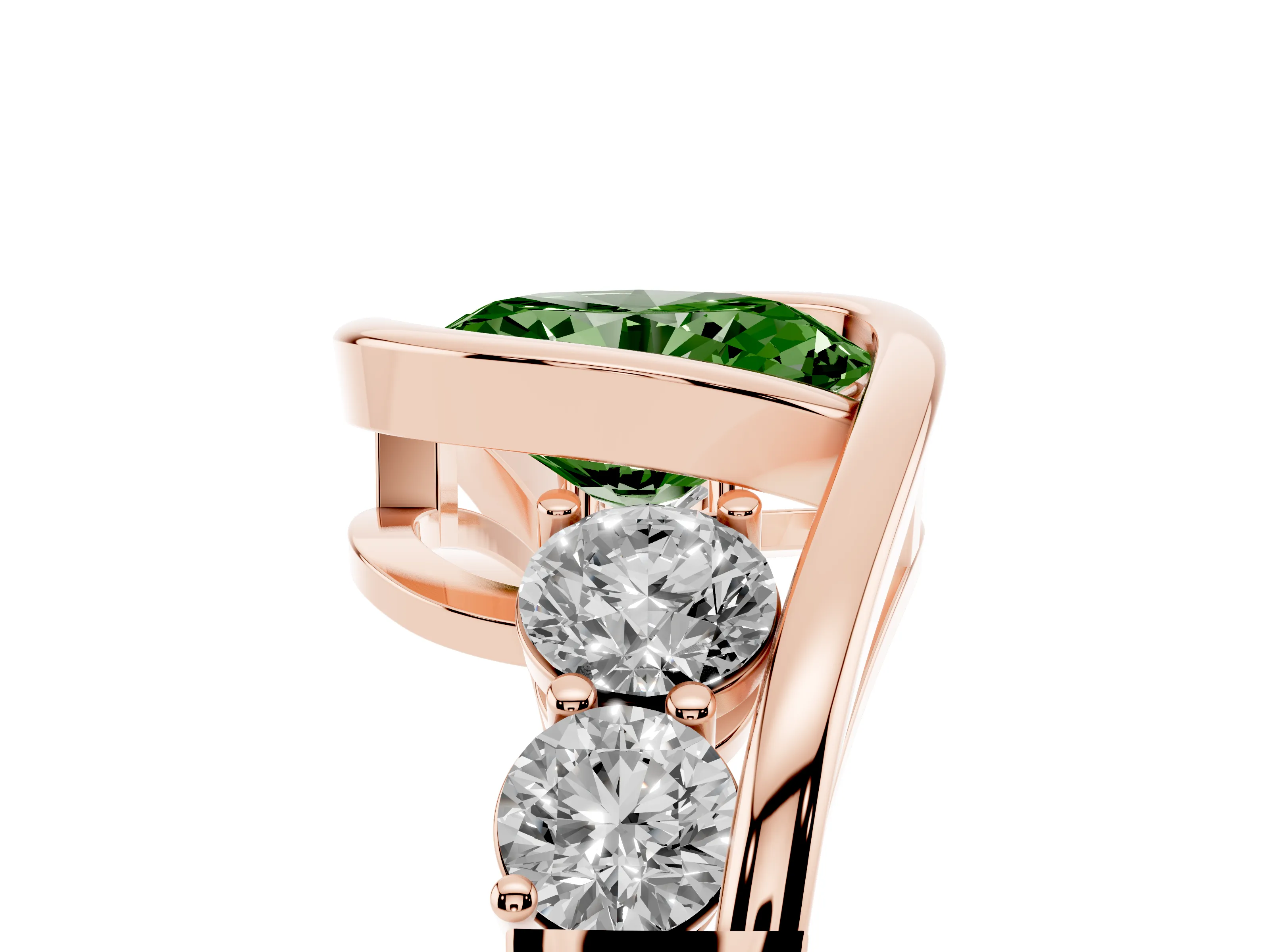 Fancy Green Oval Cut Diamond Bezel Bypass Ring Set in Rose gold with Round Accents