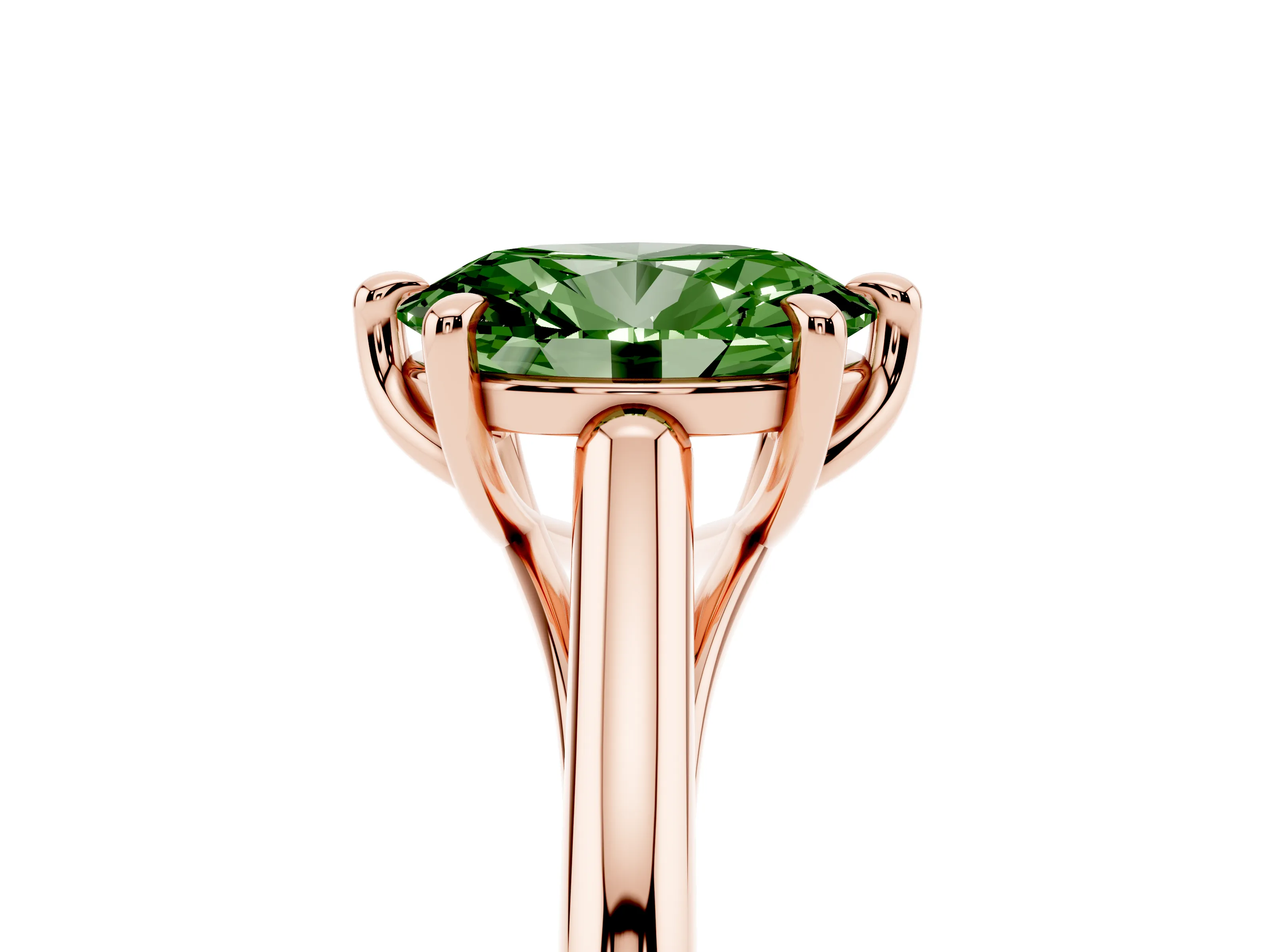 Fancy Green Oval Cut Diamond Solitaire Engagement Ring Set in Rose gold with Prong Setting and Plain Classic Band
