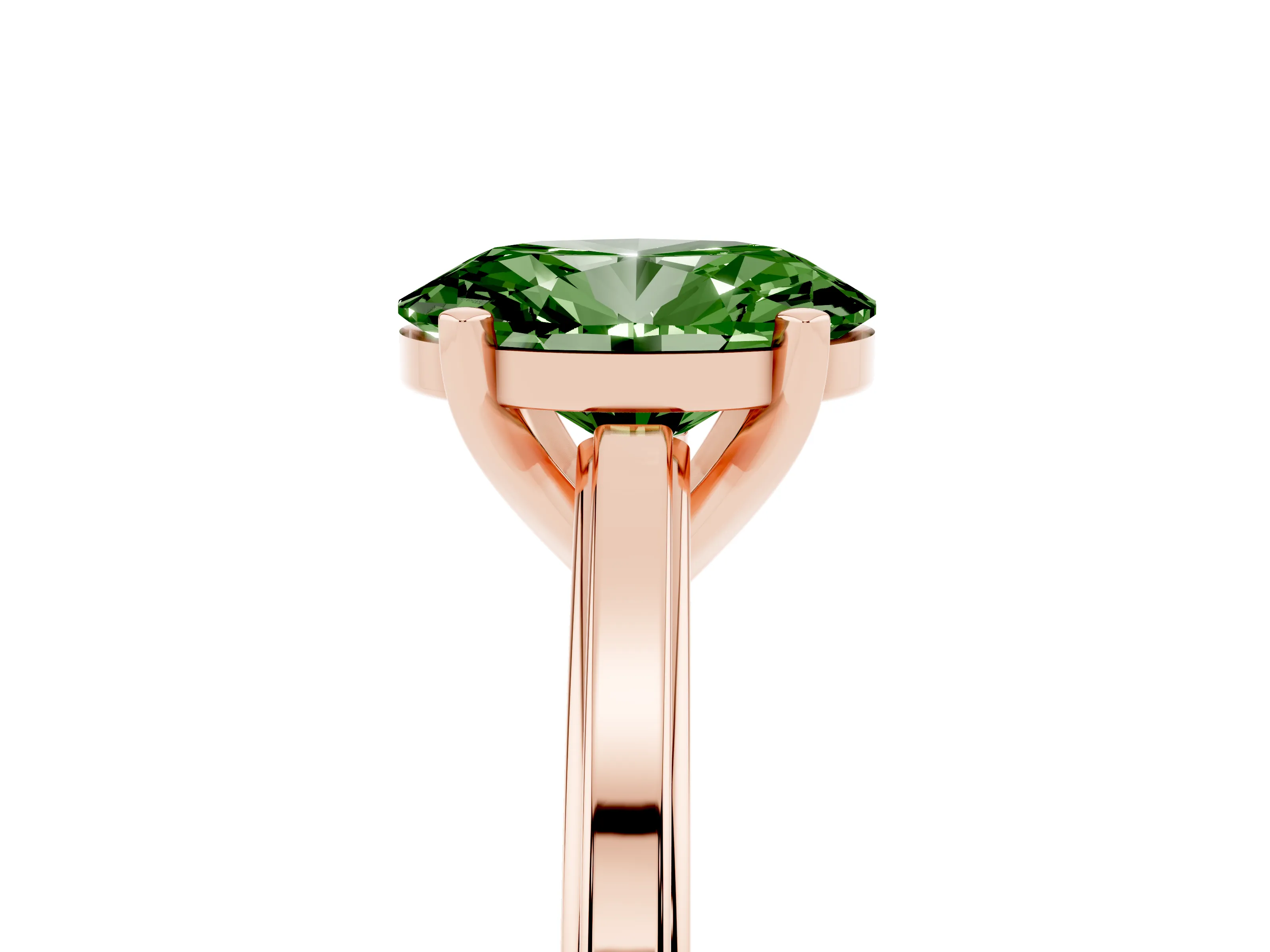 Fancy Green Oval Cut Diamond Solitaire Ring Set in Rose gold with Prong Setting and Classic Band