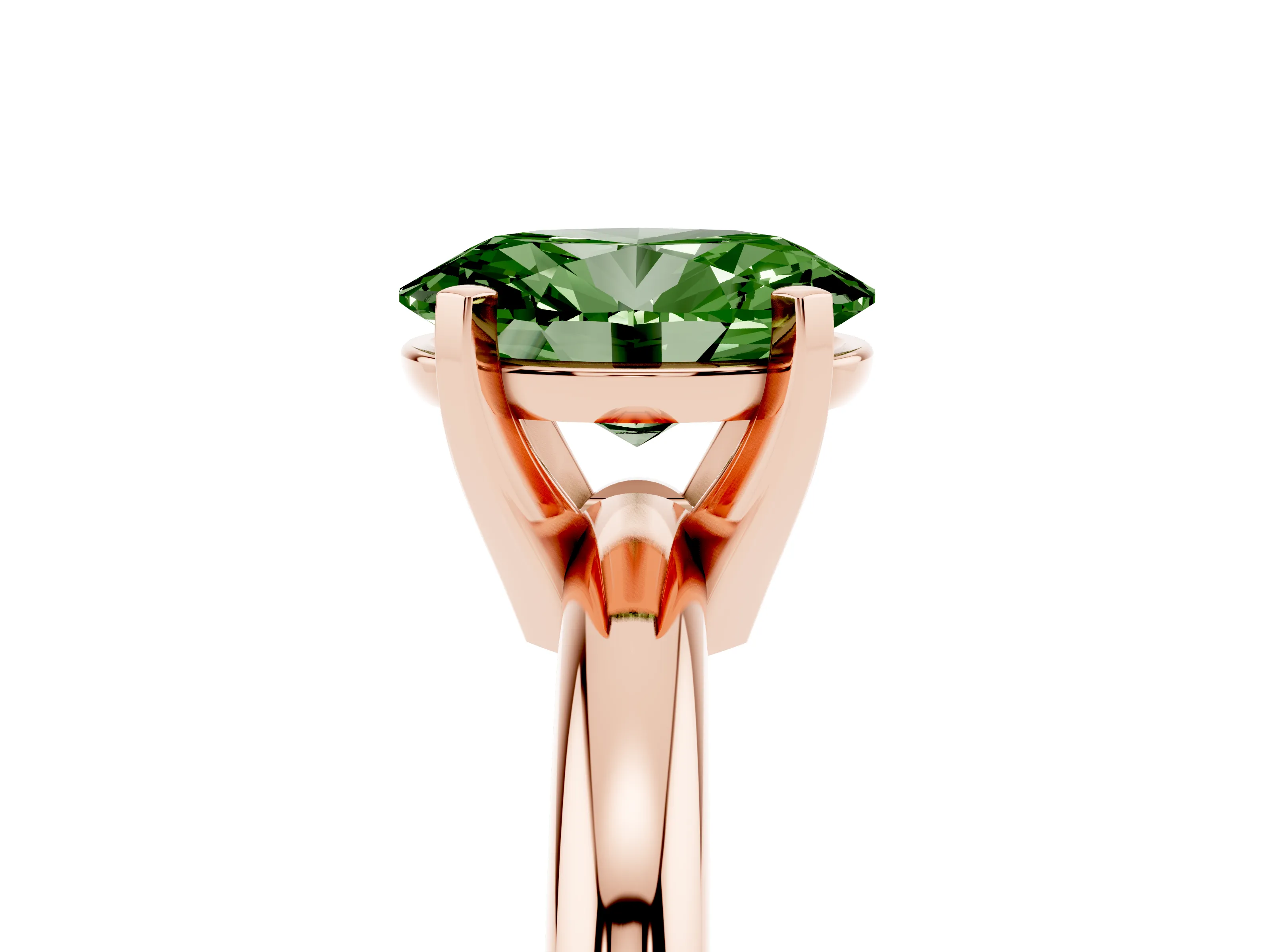 Fancy Green Oval Cut Diamond Solitaire Engagement Ring Set in Rose gold with Round Band and Prong Setting