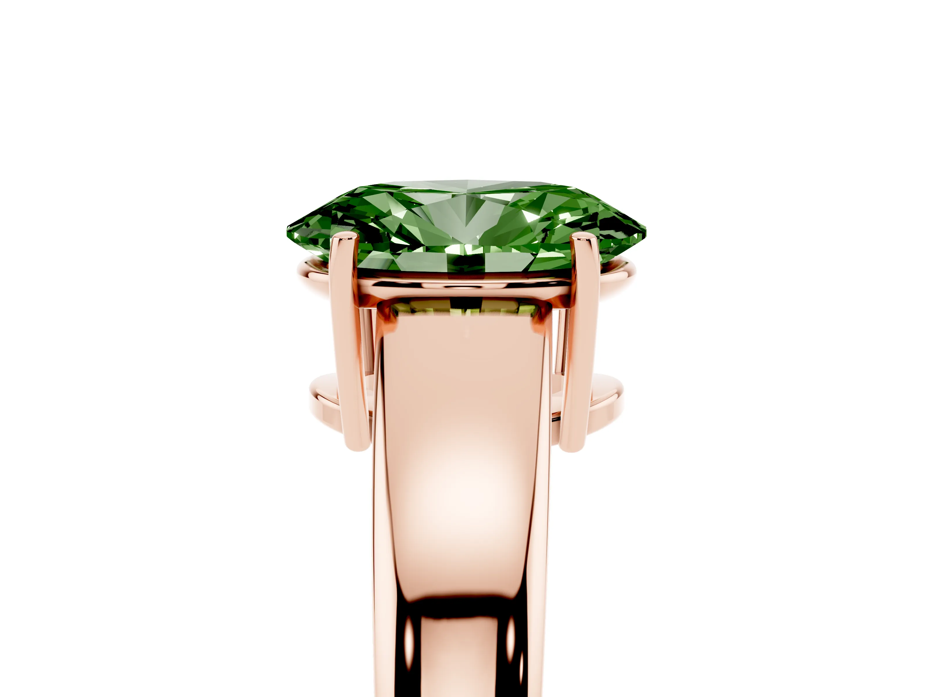 Fancy Green Oval Cut Diamond Solitaire Ring Set in Rose gold with Tapered Band and Prong Setting