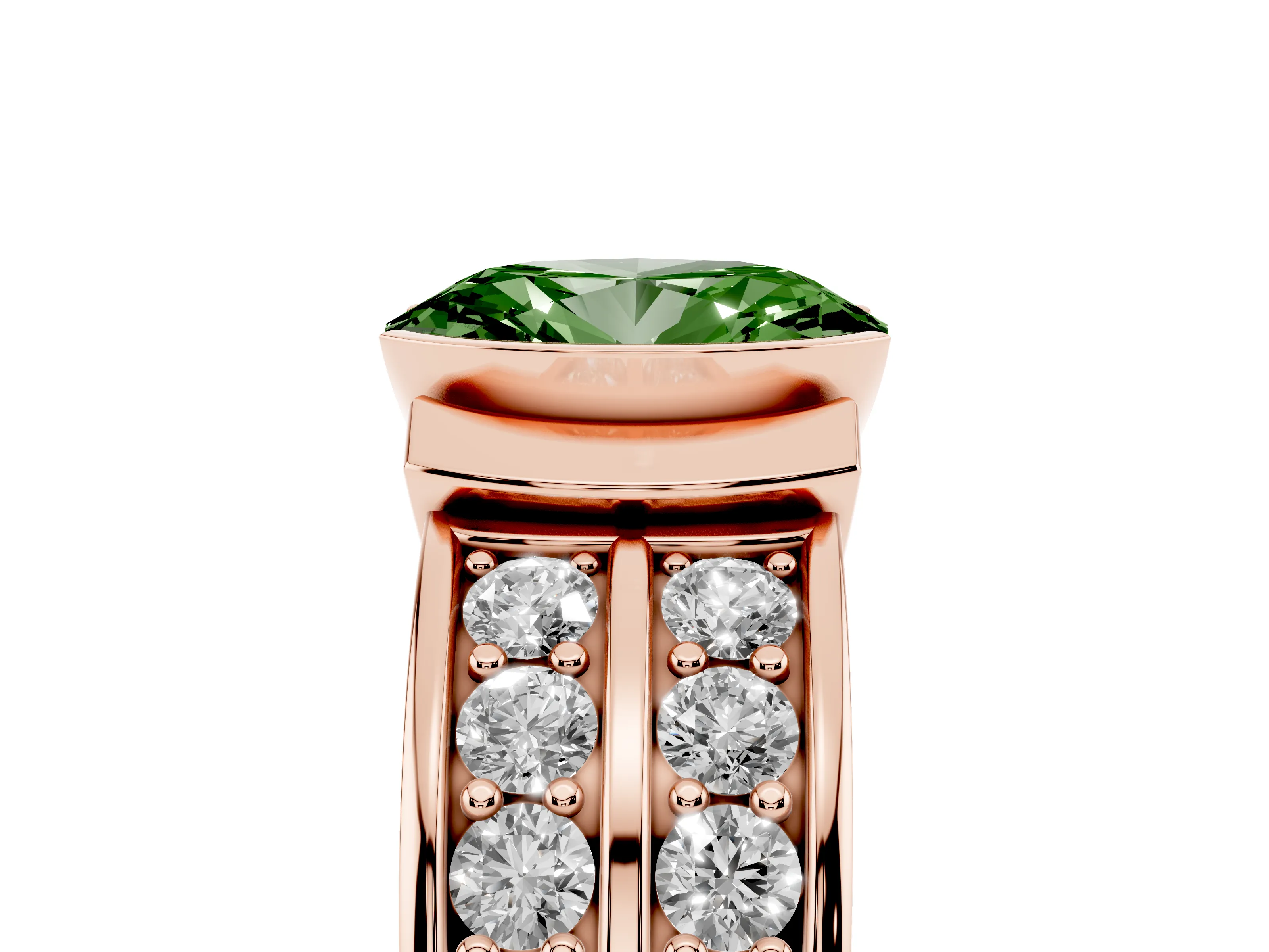 Fancy Green Oval Cut Diamond Wide Channel Set Band Ring Set in Rose gold with Bezel Setting