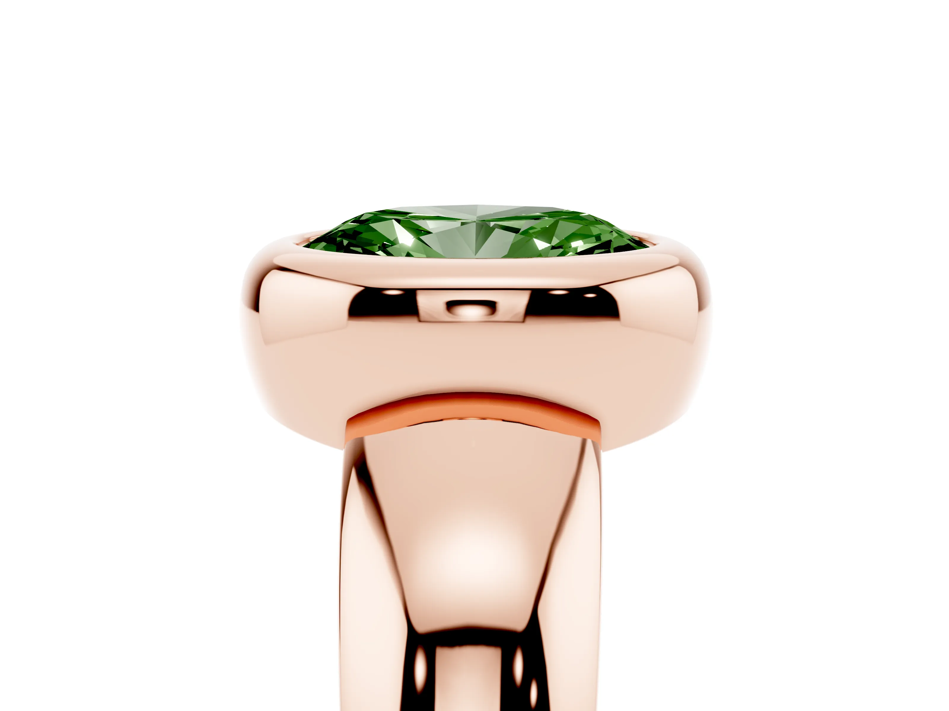 Fancy Green Bezel Set Oval Cut Diamond Solitaire Ring Set in Rose gold with Wide Band