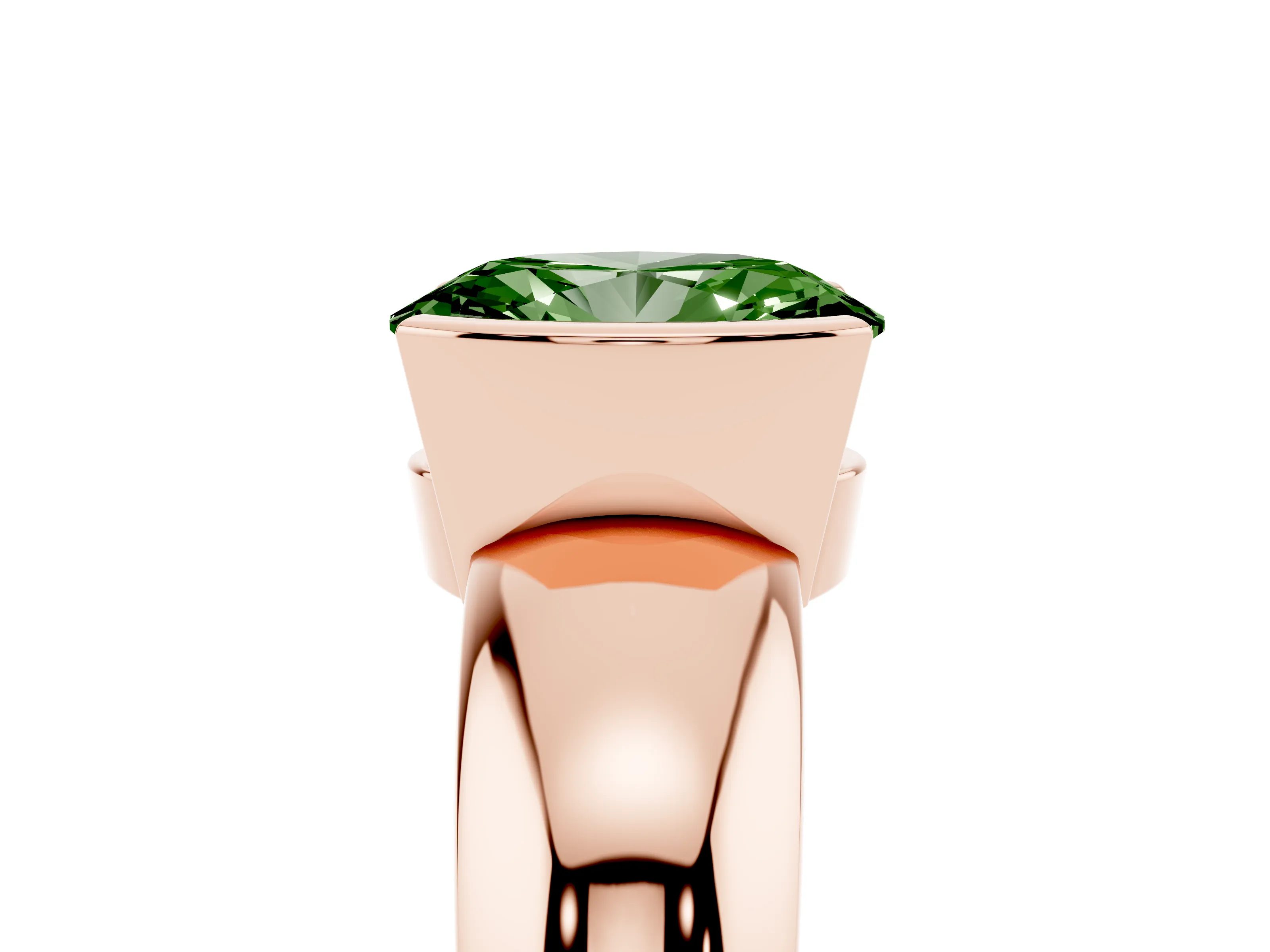 Fancy Green Oval Cut Diamond Solitaire Tension Set Ring Set in Rose gold with Wide Band
