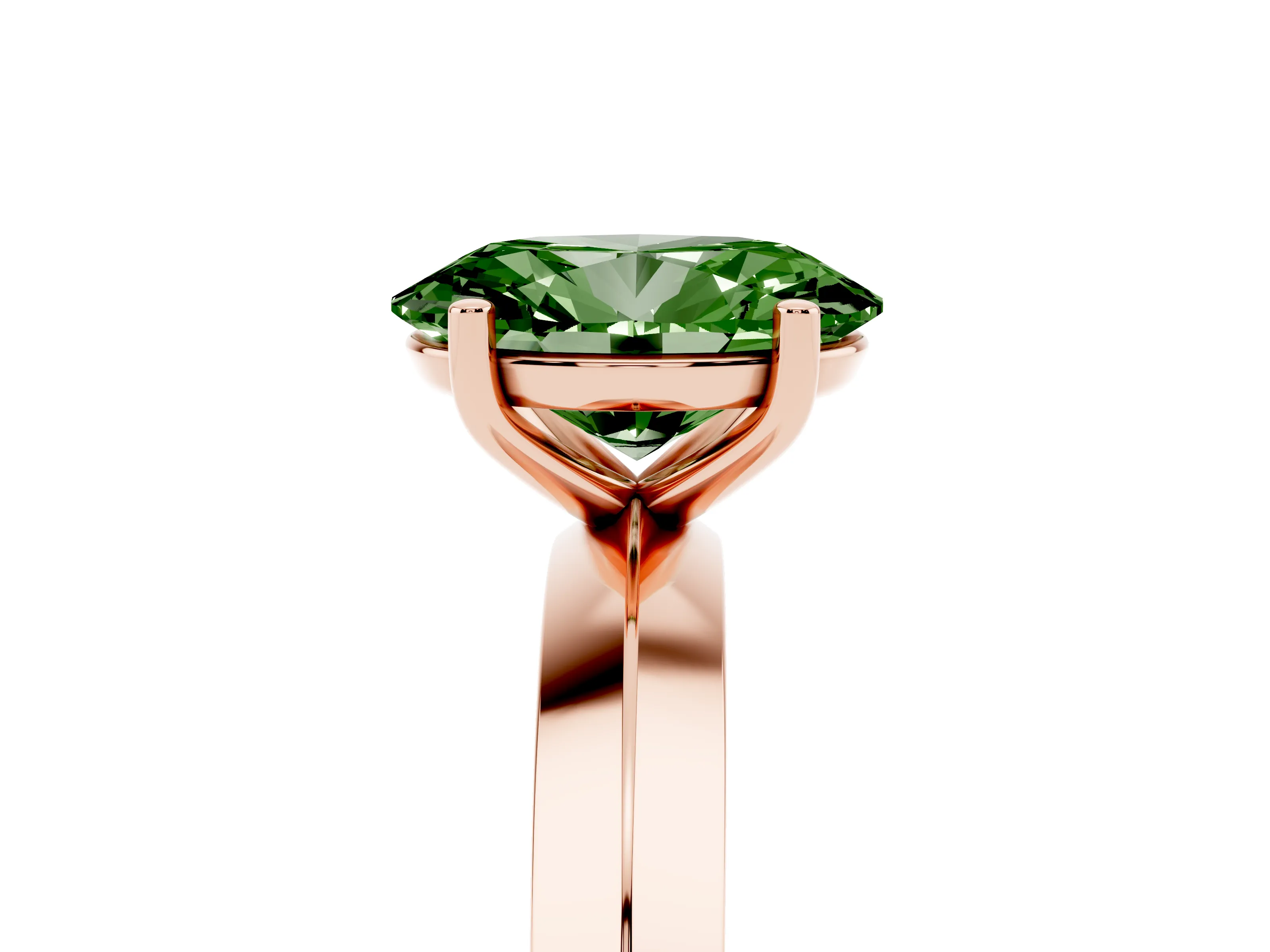 Fancy Green Oval Cut Diamond Solitaire Engagement Ring Set in Rose gold with Flat Band and Prong Setting