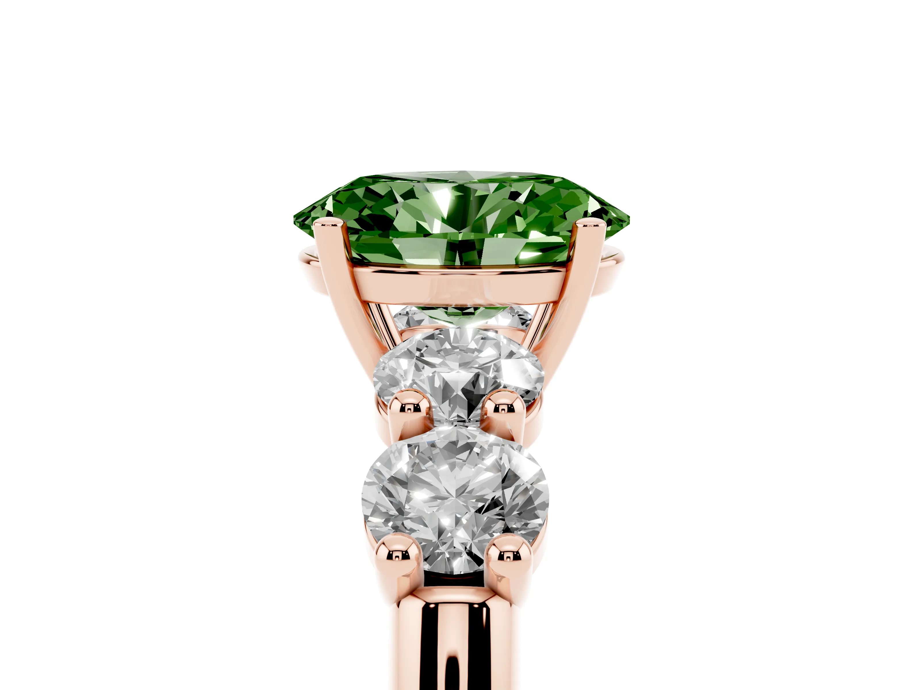 Fancy Green Oval Cut Diamond Five-Stone Prong Set Ring Set in Rose gold with Classic Band
