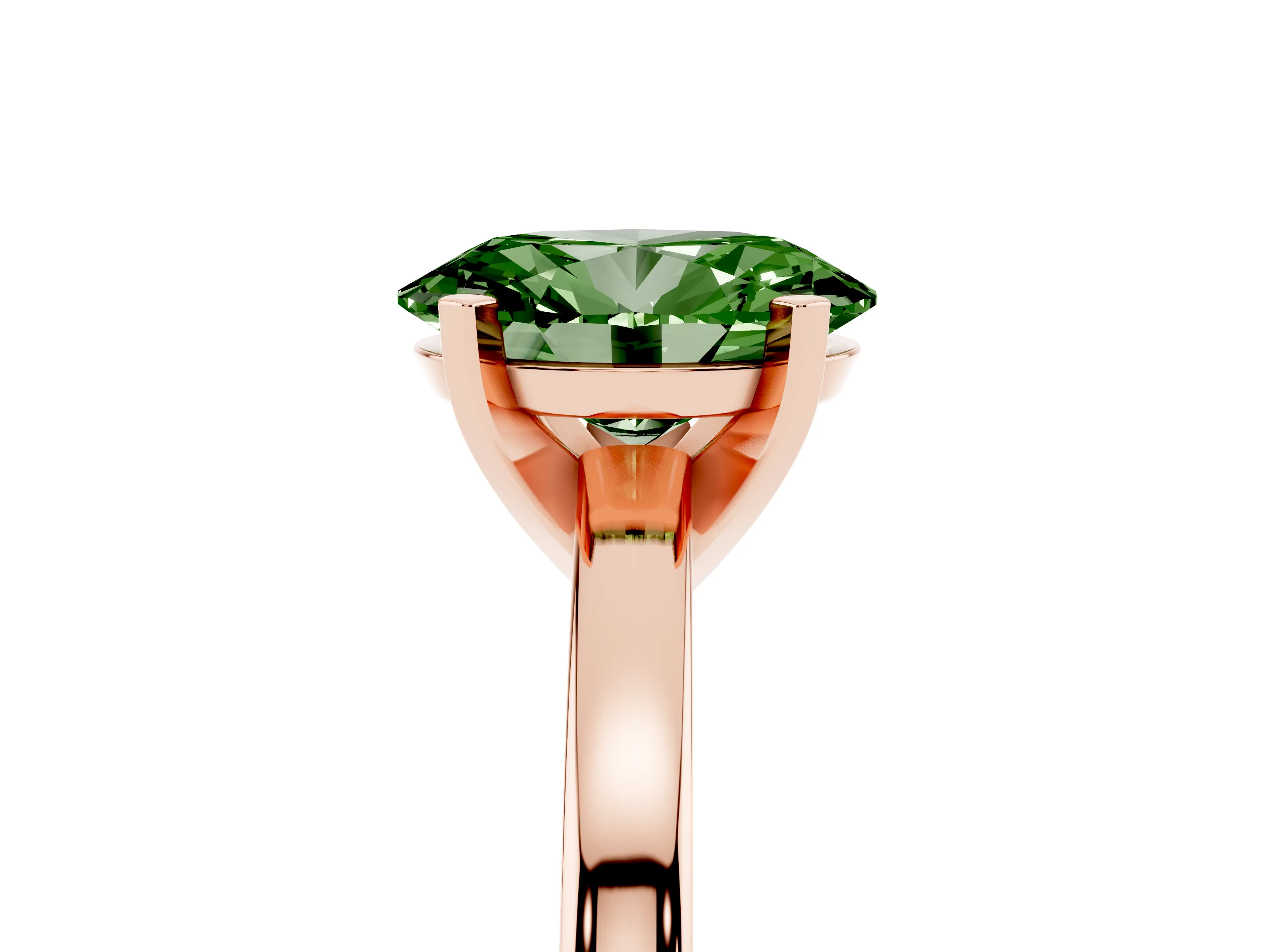 Fancy Green Oval Cut Diamond Solitaire Engagement Ring Set in Rose gold with Prong Setting on a Classic Band