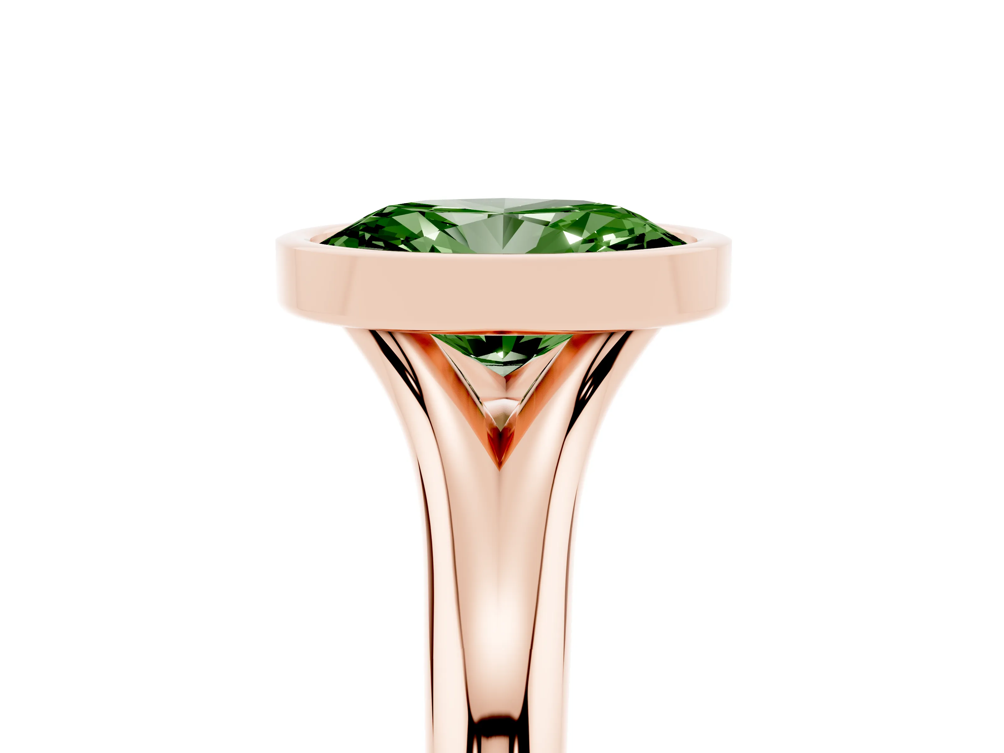 Fancy Green Bezel Set Oval Cut Diamond Solitaire Ring Set in Rose gold with Smooth Band