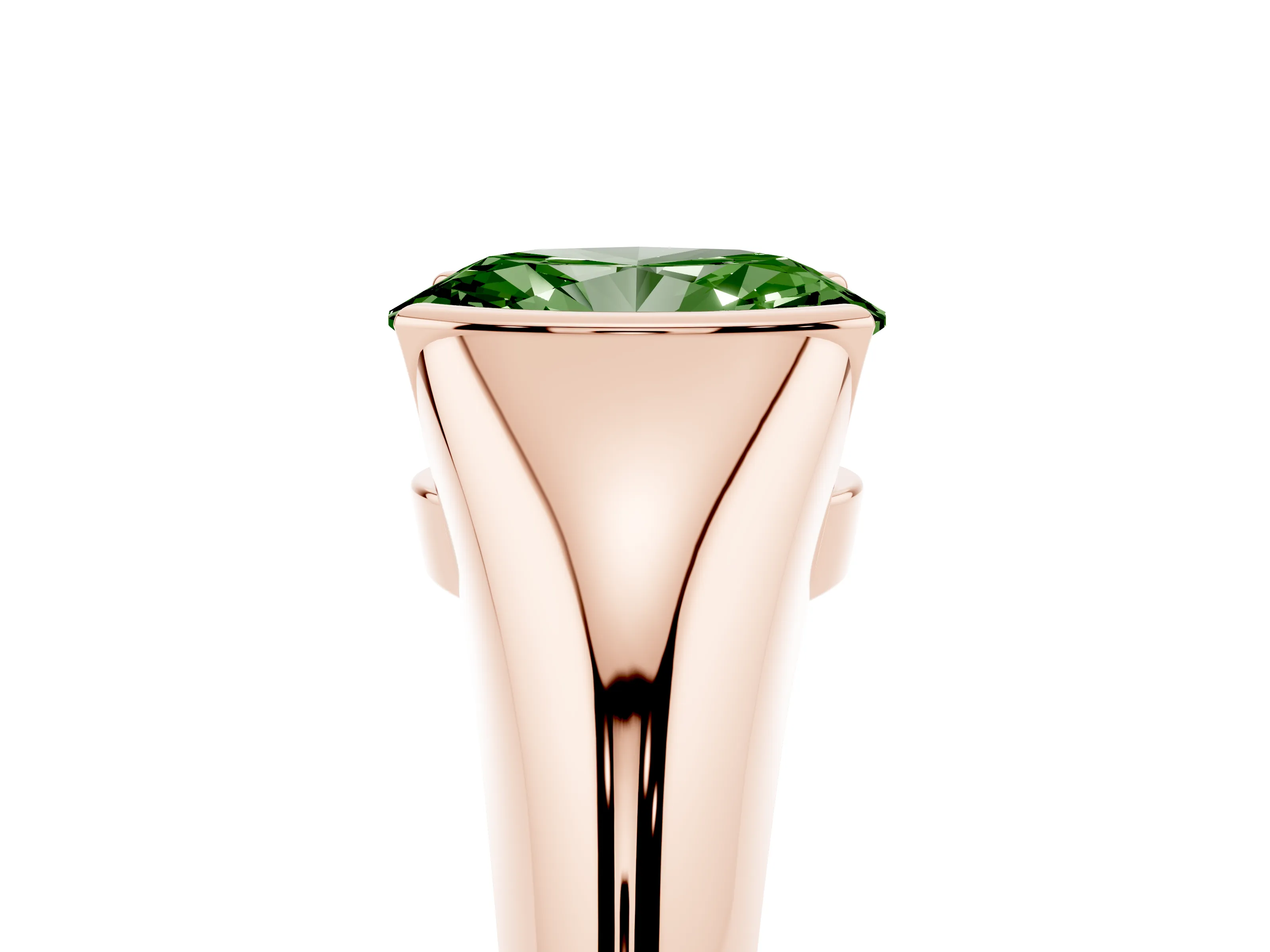 Fancy Green Oval Cut Diamond Solitaire Tension Set Ring Set in Rose gold