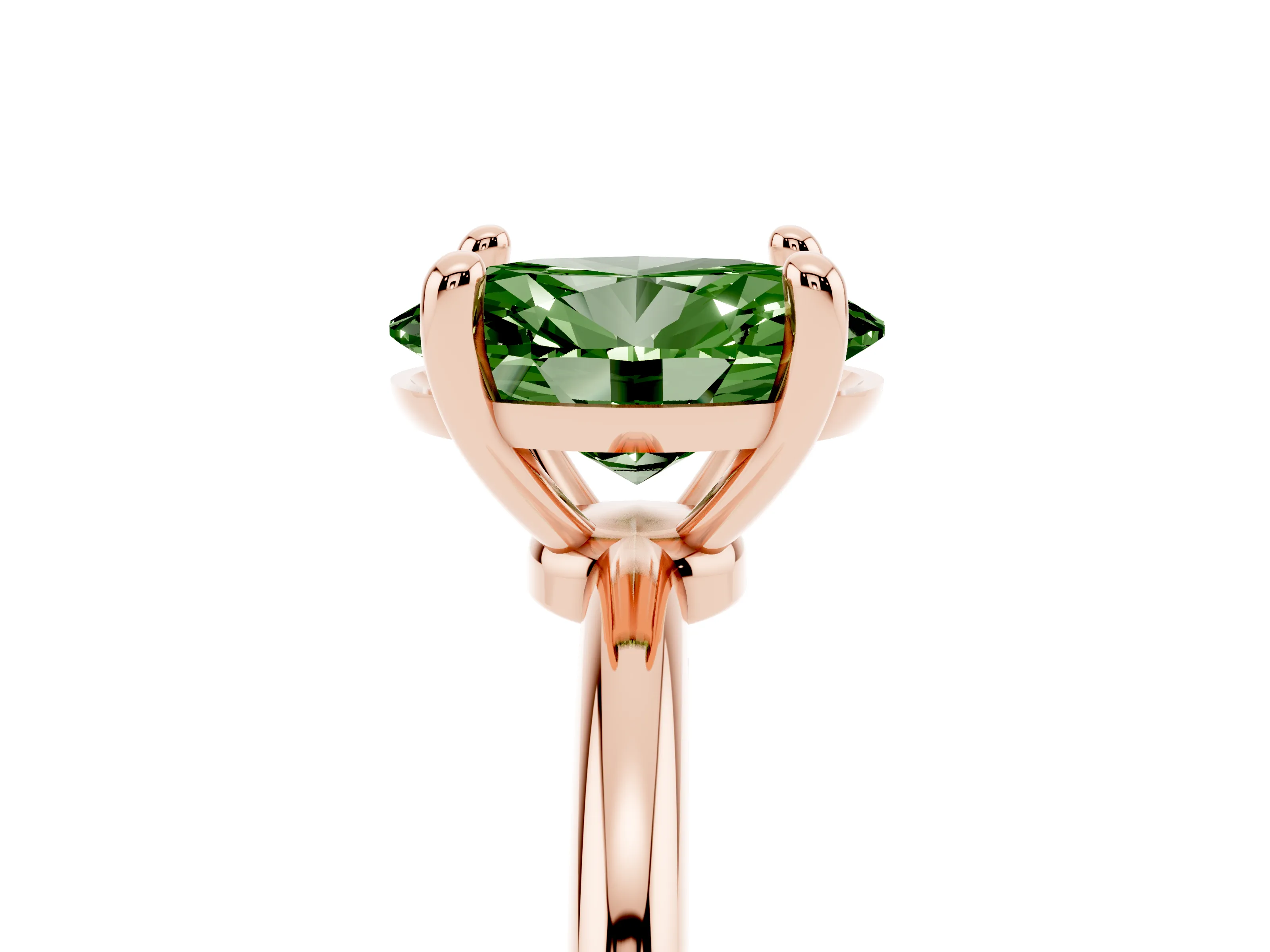 Fancy Green Oval Cut Diamond Solitaire Ring Set in Rose gold with Secure Prong Setting on a Classic Band