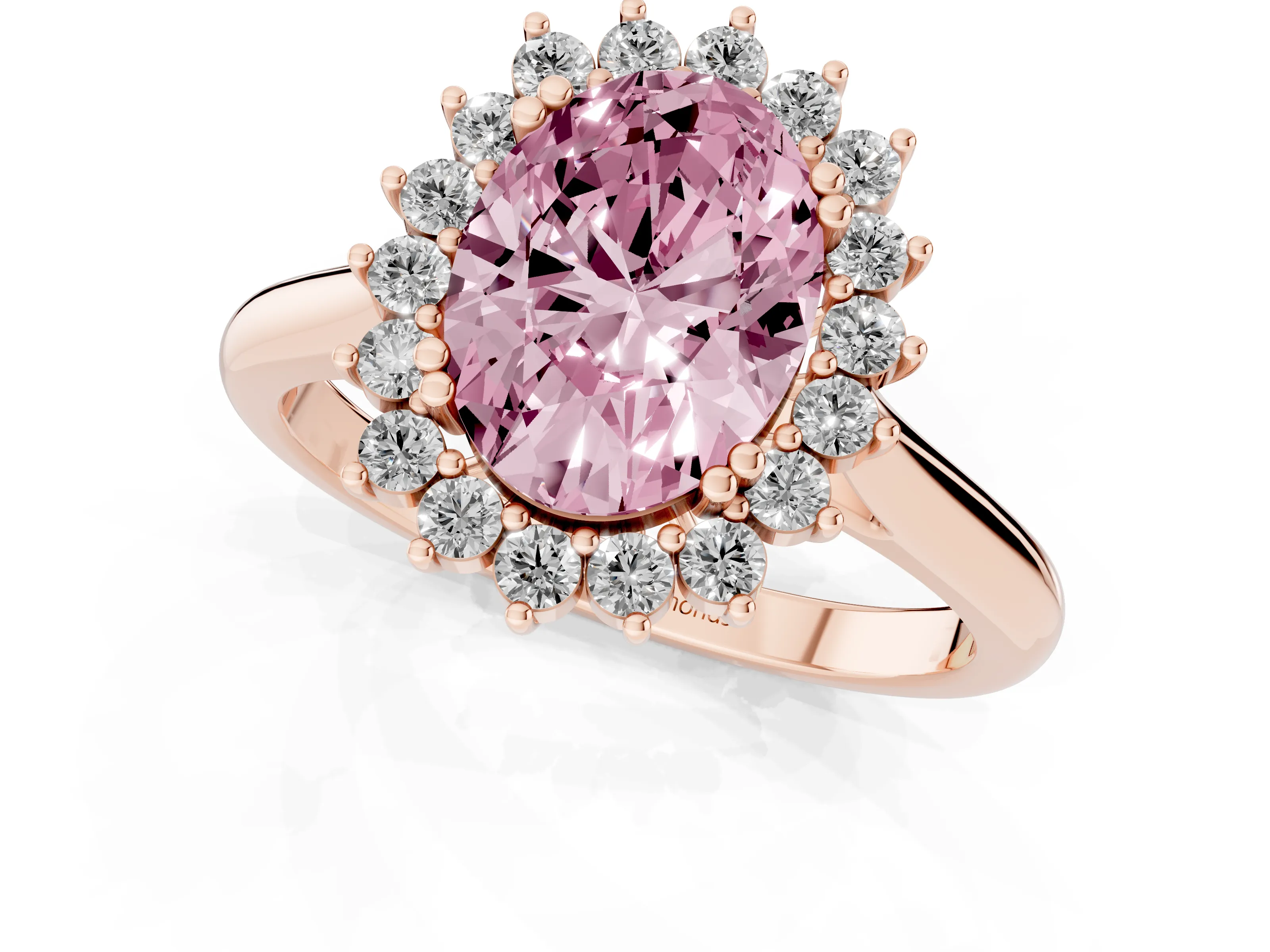 Fancy Pink Oval Cut Diamond Halo Ring Set in Rose gold with Plain Solitaire Band and Prong Setting