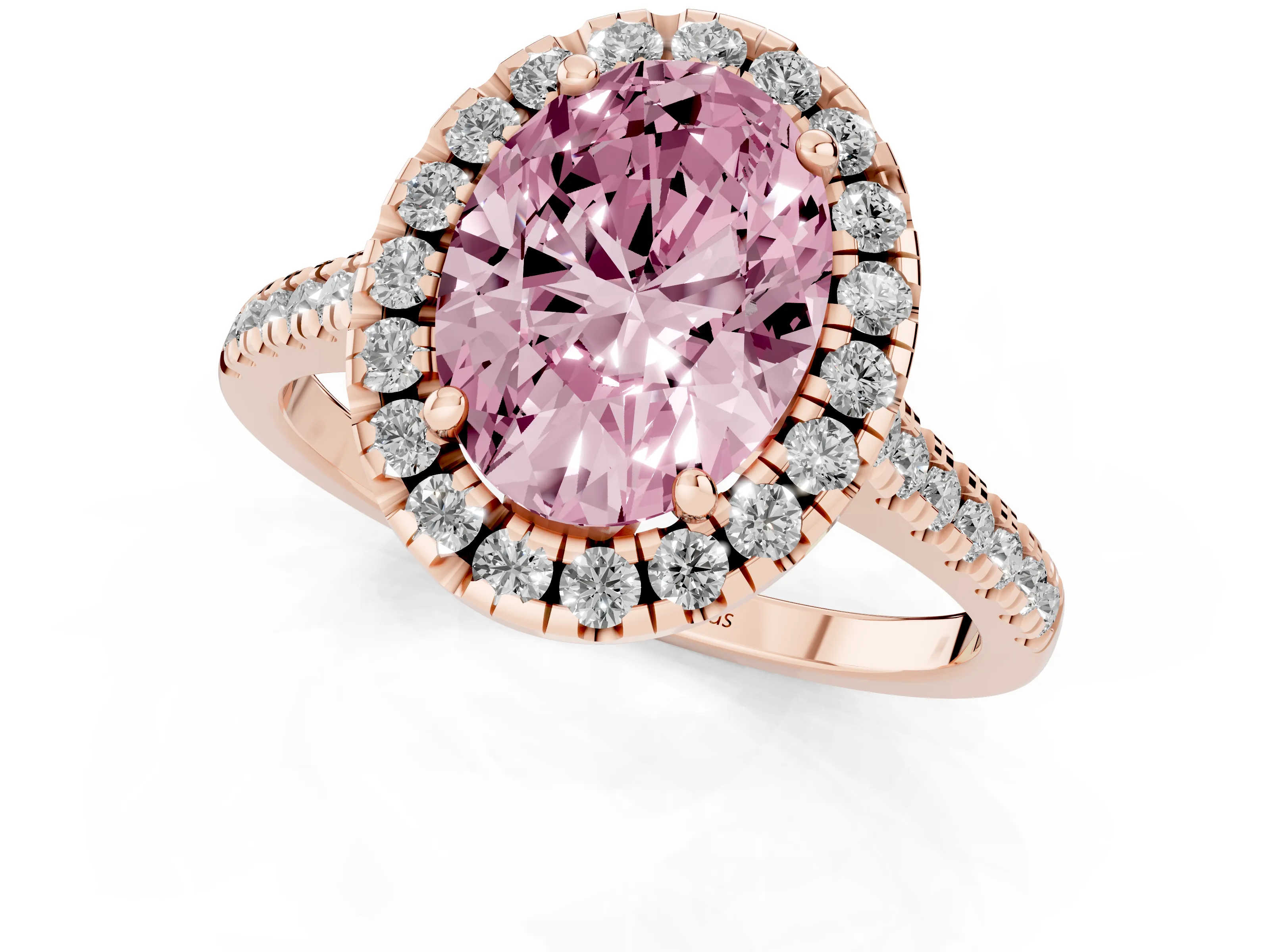 Fancy Pink Oval Cut Diamond Cushion Halo Ring Set in Rose gold with Pavé Band
