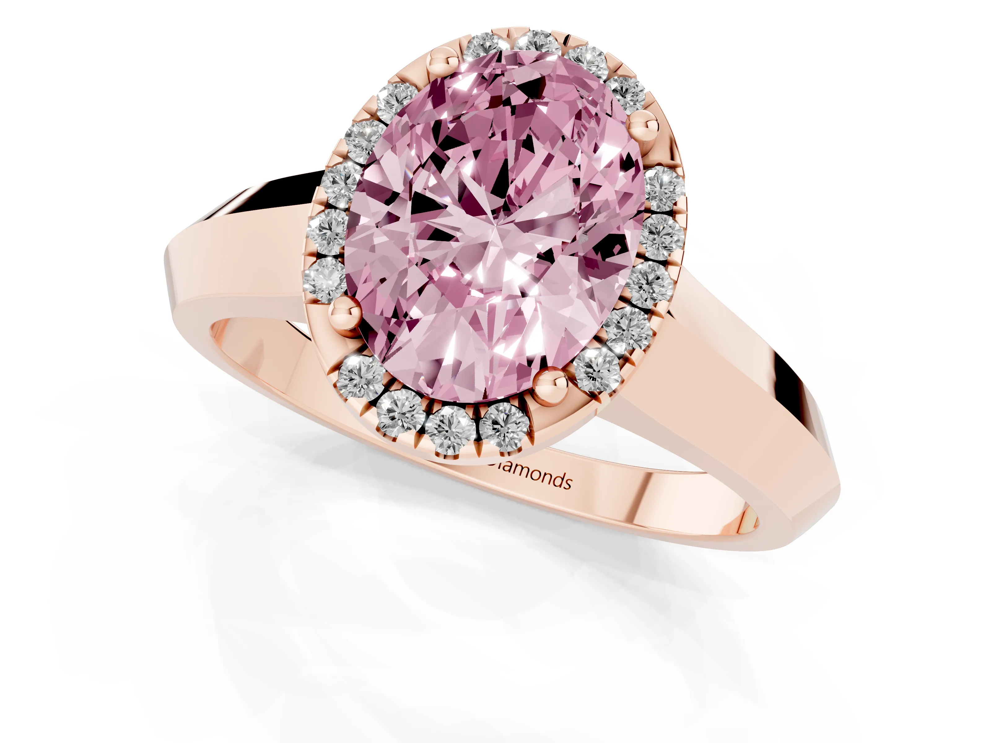 Fancy Pink Oval Cut Diamond Halo Ring Set in Rose gold with Cathedral Band and Prong Setting