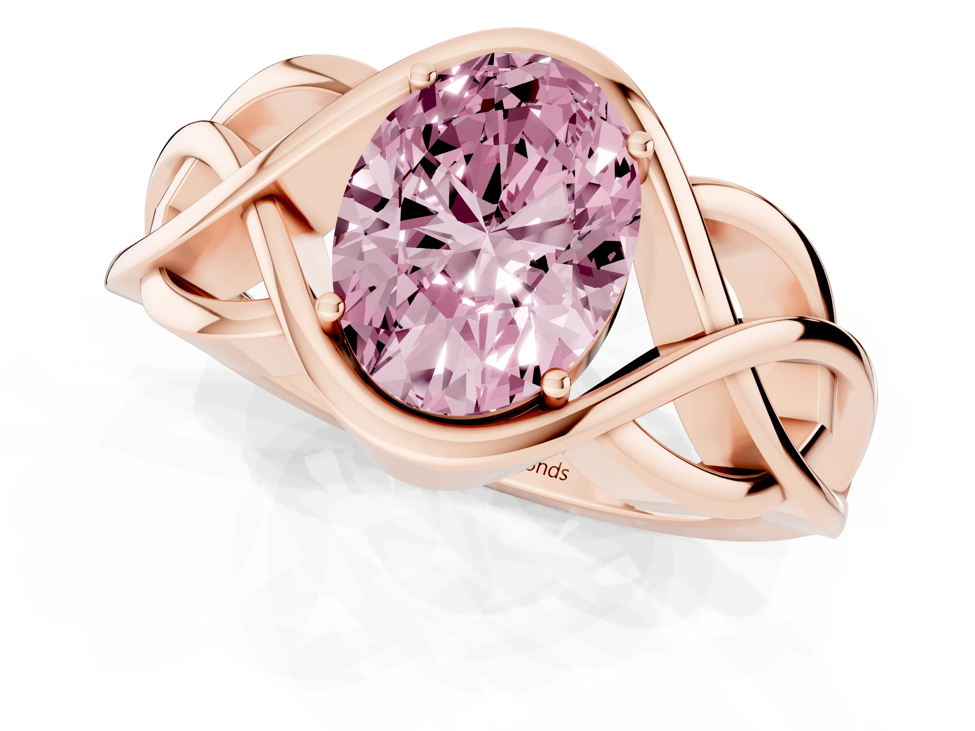 Fancy Pink Oval Cut Diamond Solitaire Ring Set in Rose gold with Intertwined Band