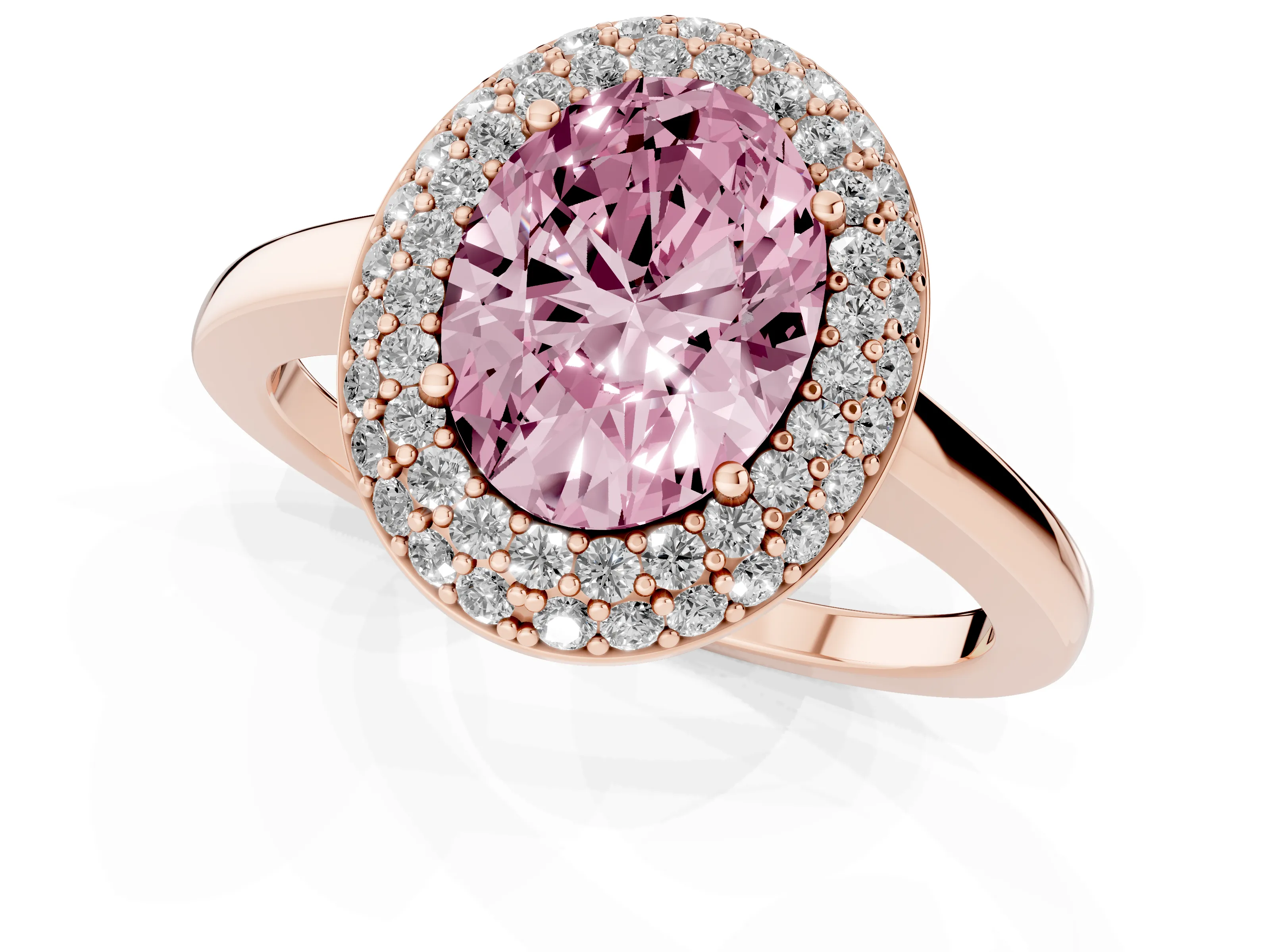 Fancy Pink Oval Cut Diamond Halo Engagement Ring Set in Rose gold with Solitaire Band and Prong Setting