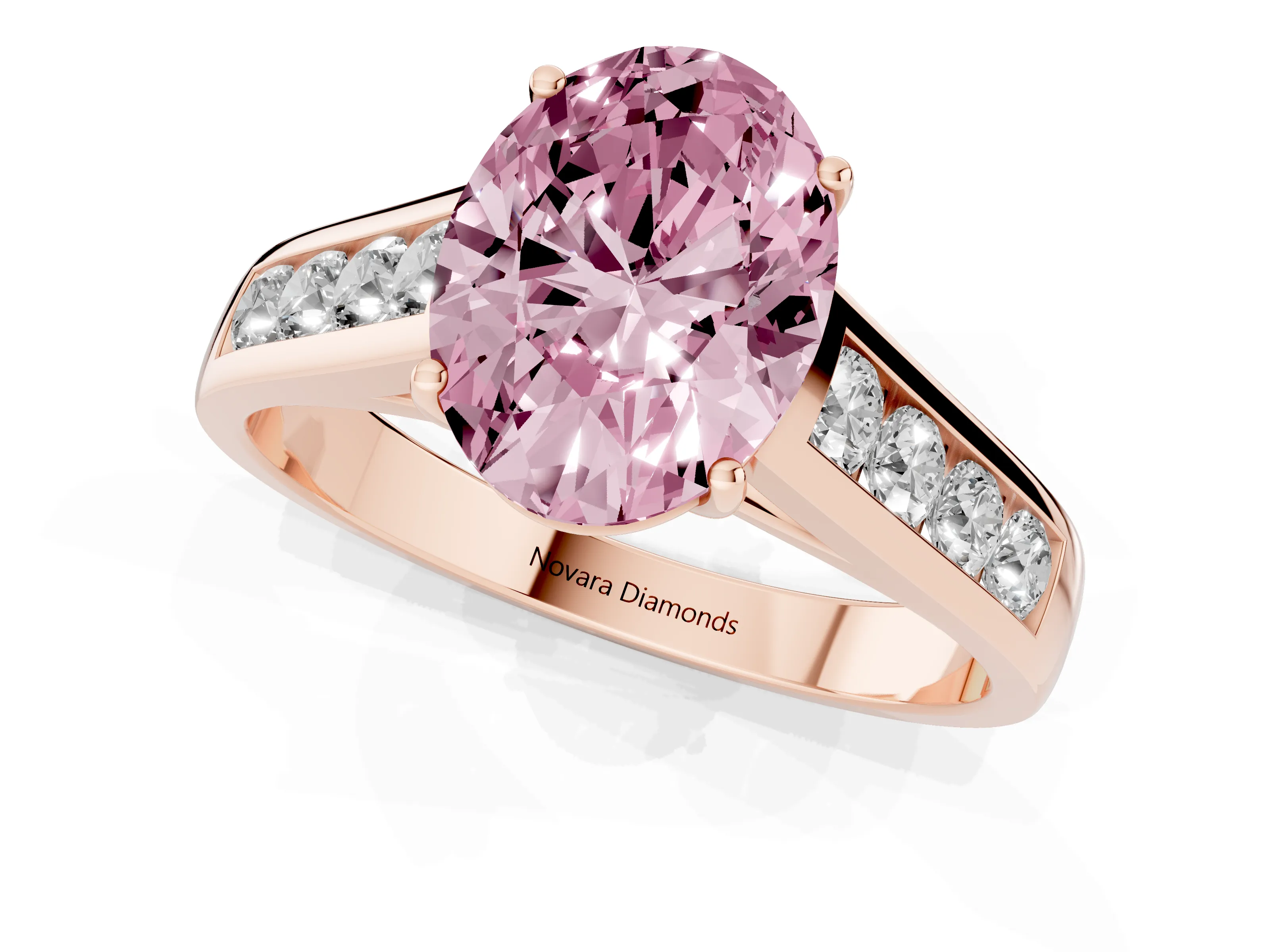 Oval Cathedral Channel Set Engagement Ring Setting for a Fancy Pink Lab-Grown Diamond | Rose Gold