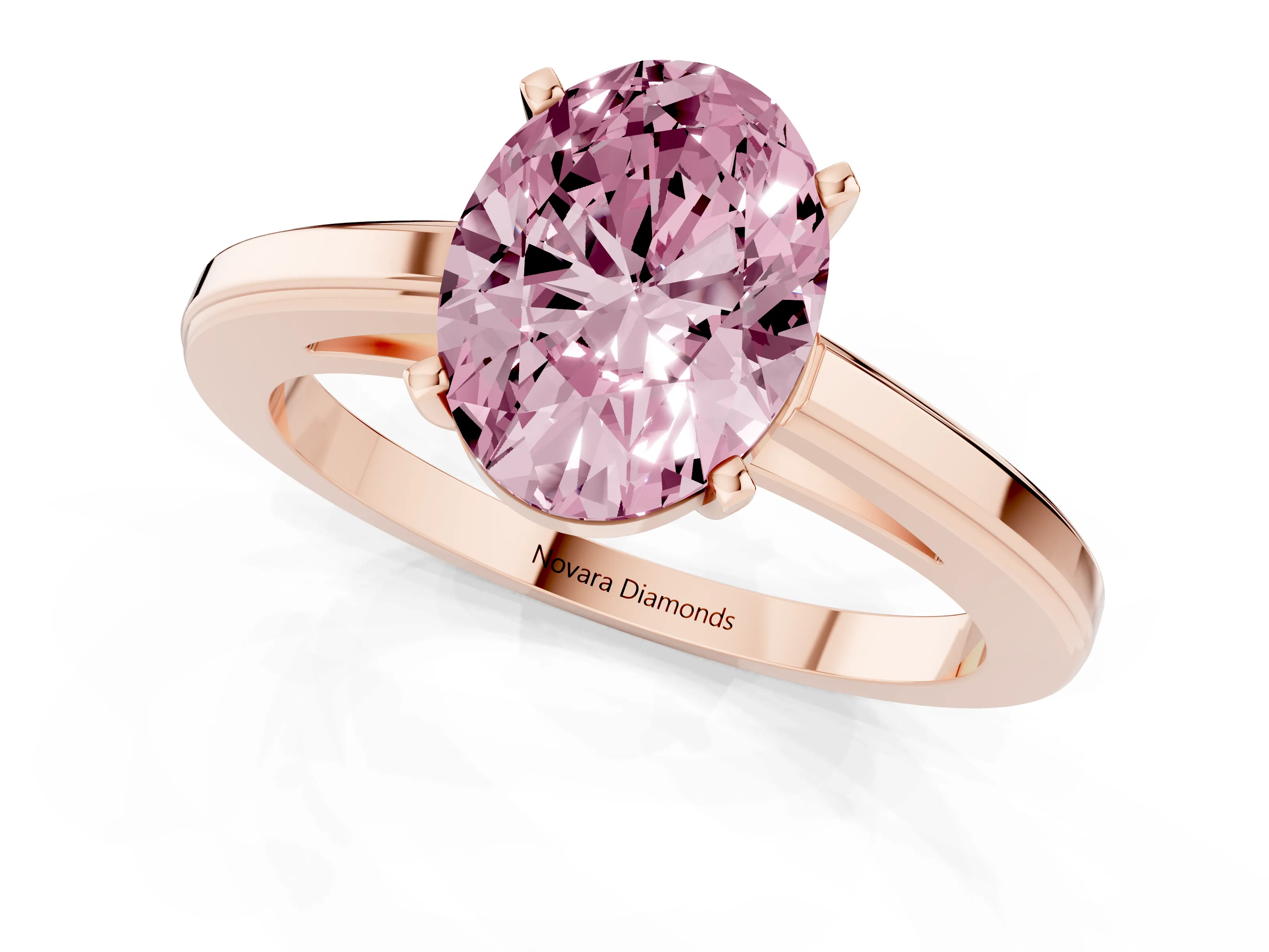 Fancy Pink Oval Cut Diamond Solitaire Ring Set in Rose gold with Prong Setting and Classic Band