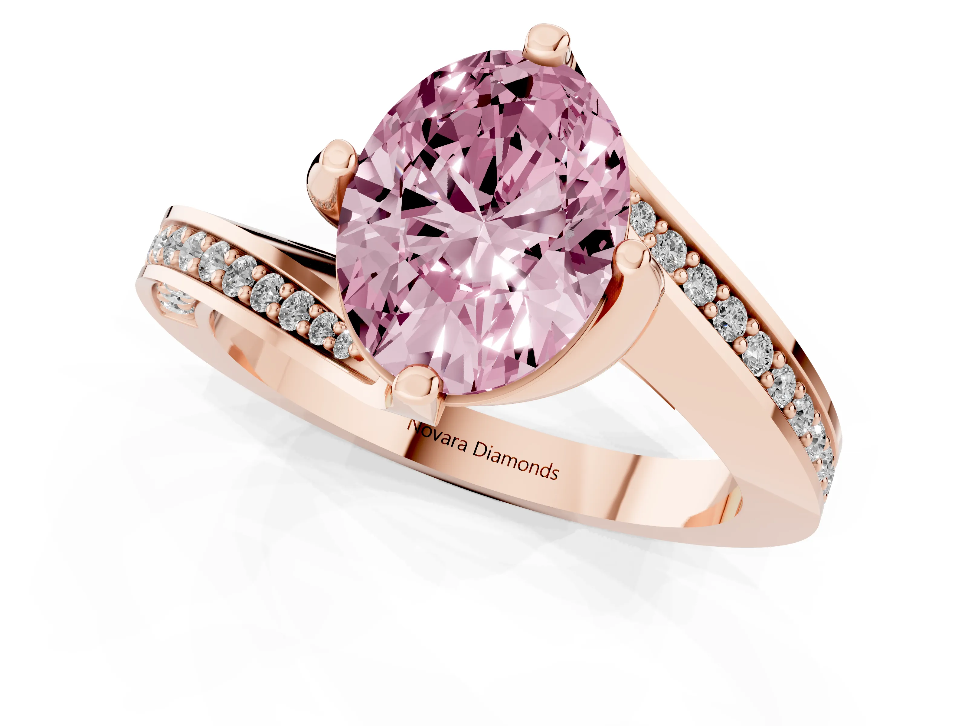 Fancy Pink Oval Cut Diamond Solitaire Ring Set in Rose gold with Intertwined Pavé Twist Band
