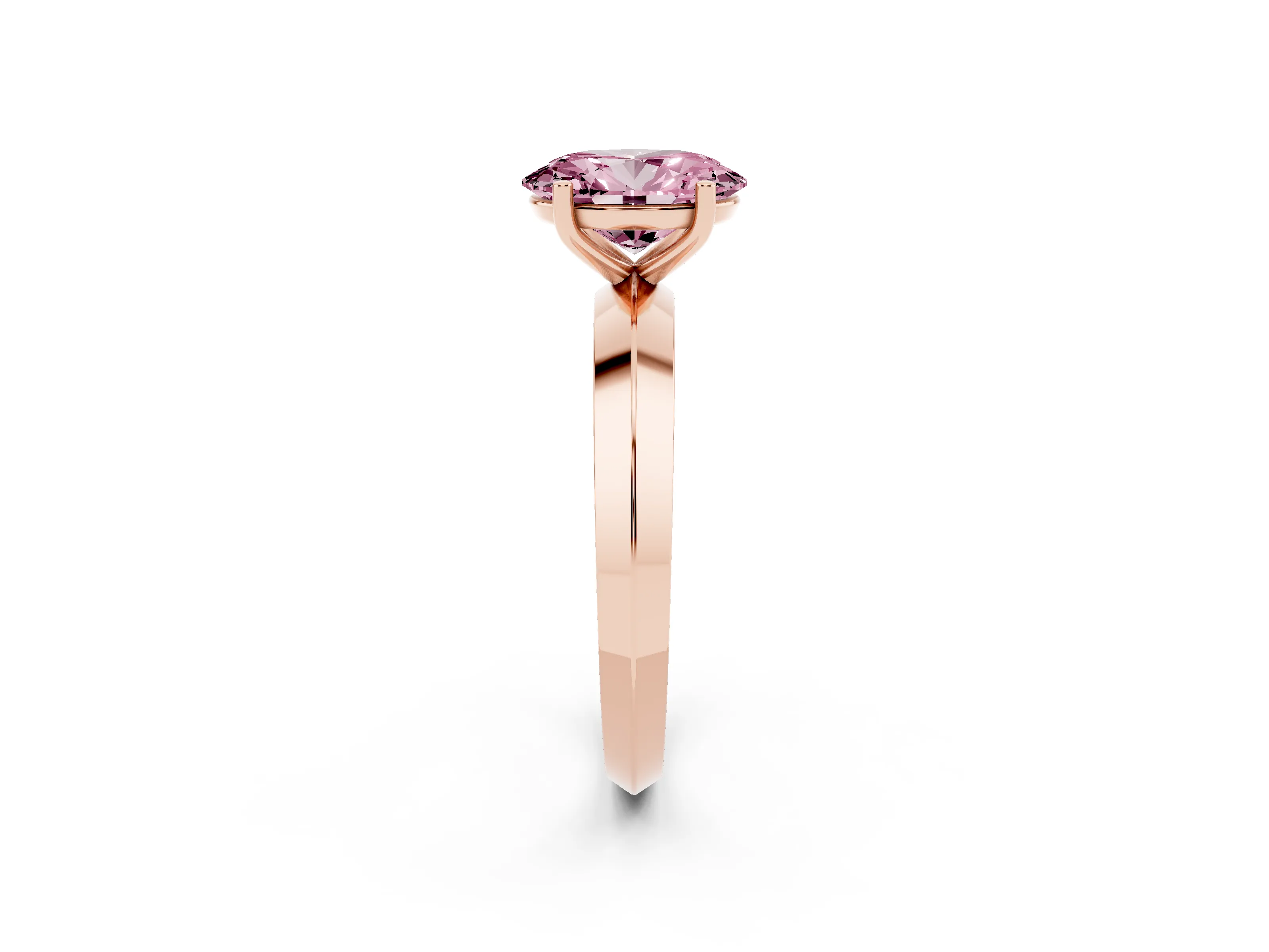 Fancy Pink Oval Cut Diamond Solitaire Engagement Ring Set in Rose gold with Flat Band and Prong Setting
