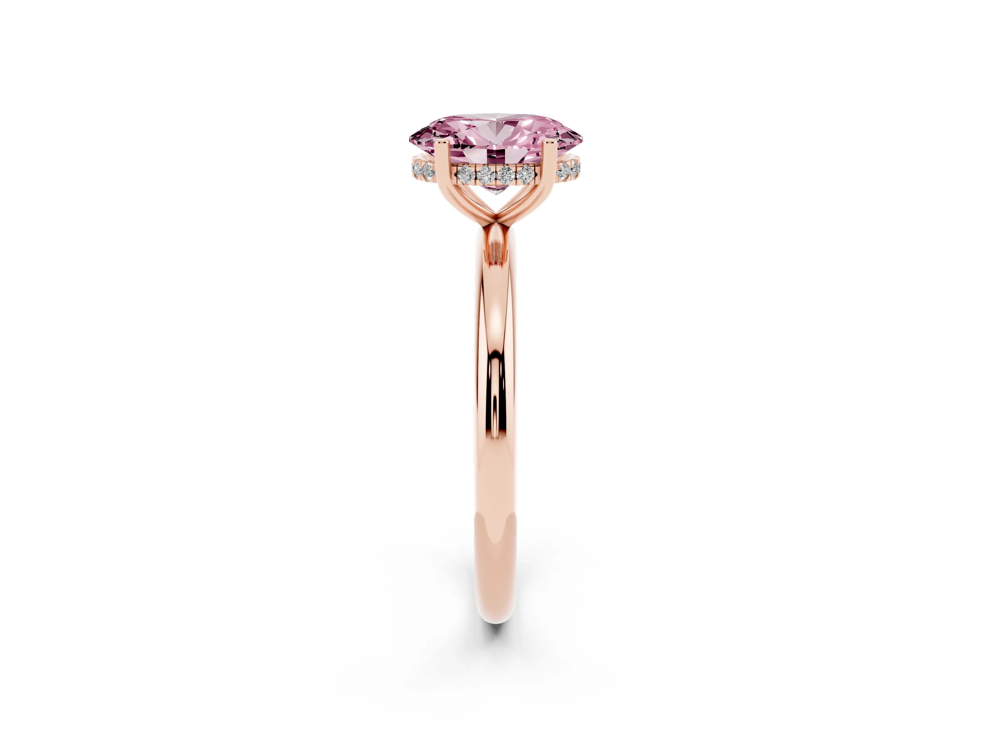 Fancy Pink Oval Cut Diamond Solitaire Engagement Ring Set in Rose gold with Prong Setting and Polished Band