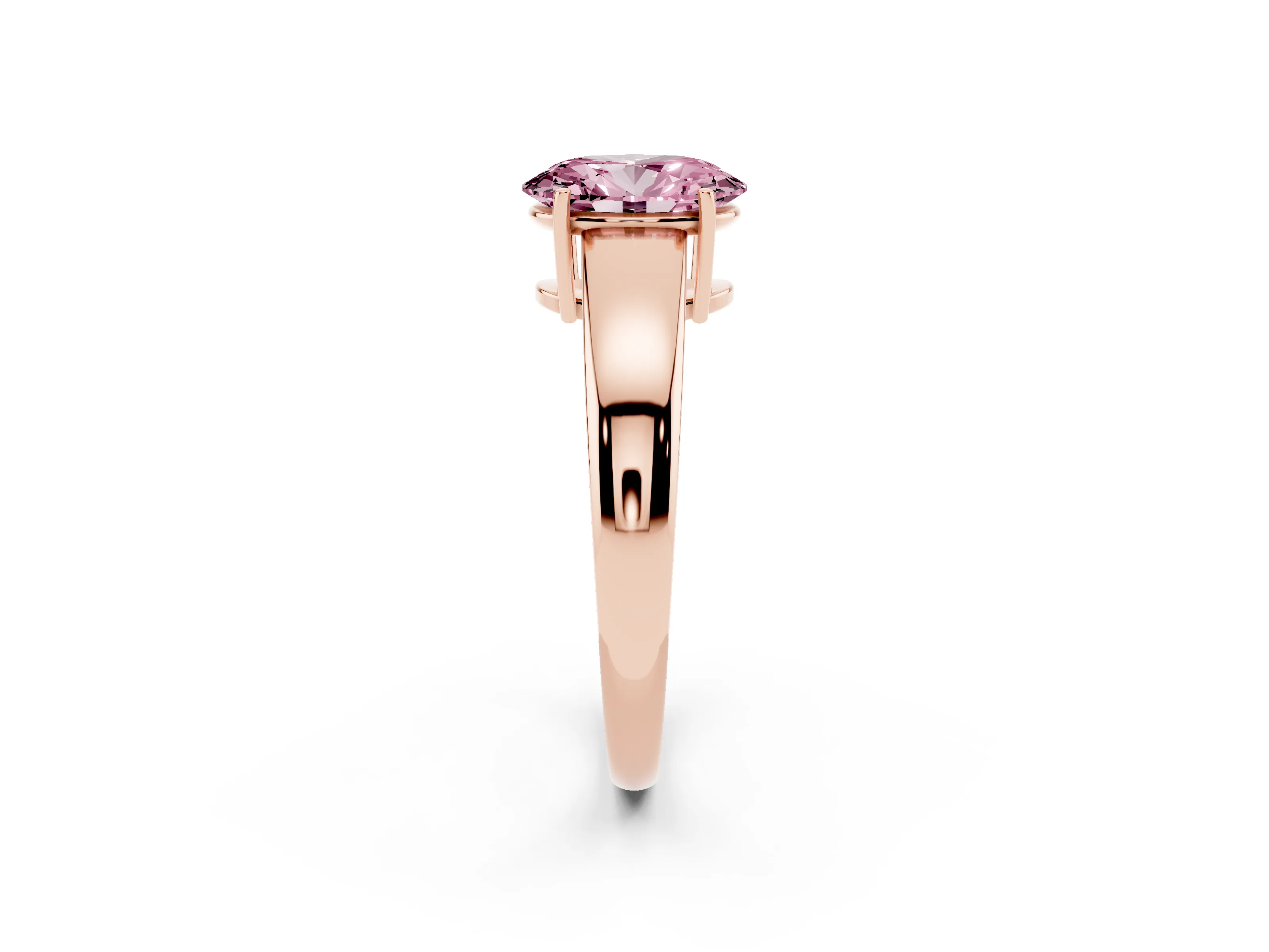Fancy Pink Oval Cut Diamond Solitaire Ring Set in Rose gold with Tapered Band and Prong Setting