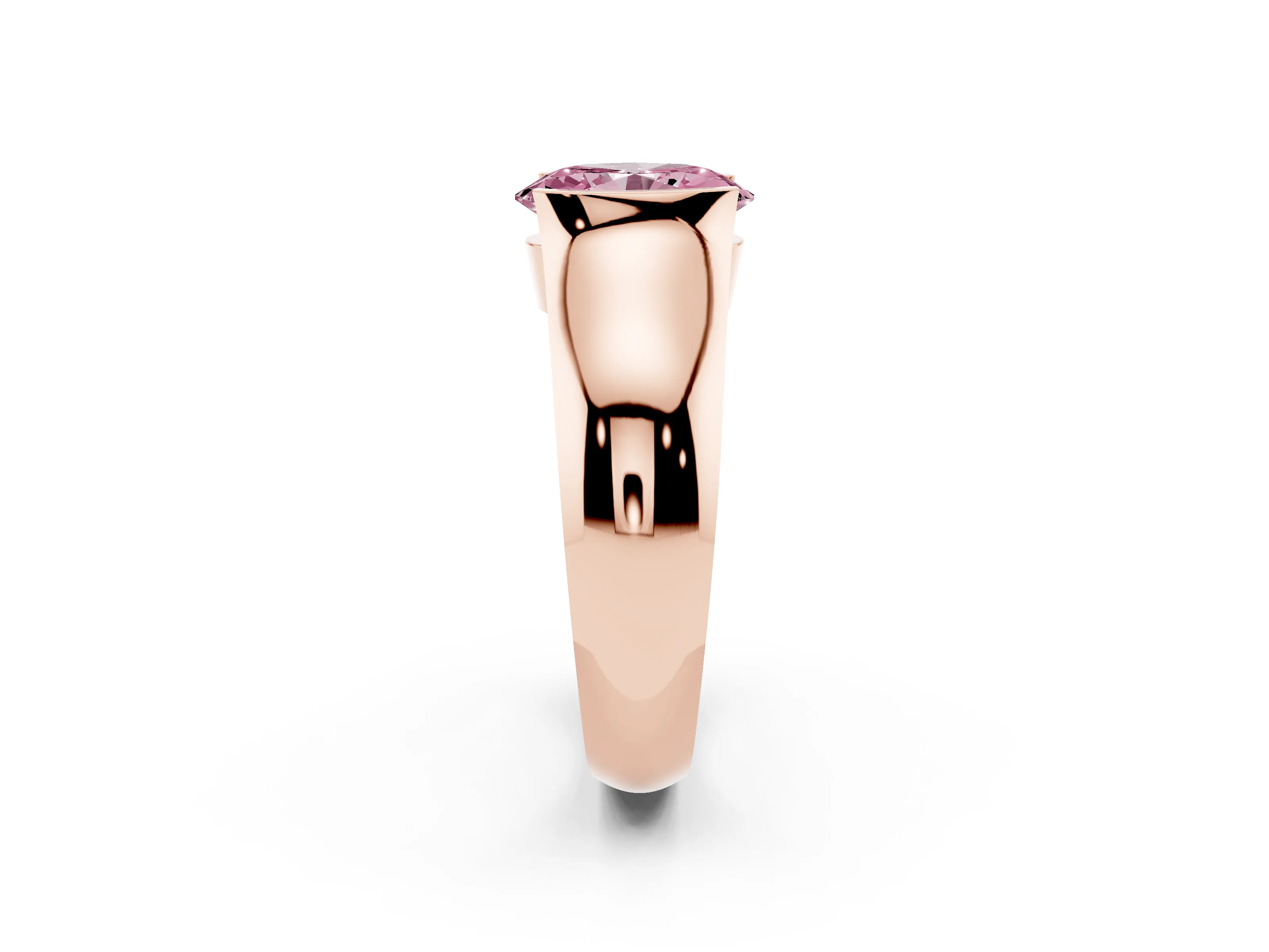 Fancy Pink Oval Cut Diamond Bezel Solitaire Ring Set in Rose gold with Wide Band