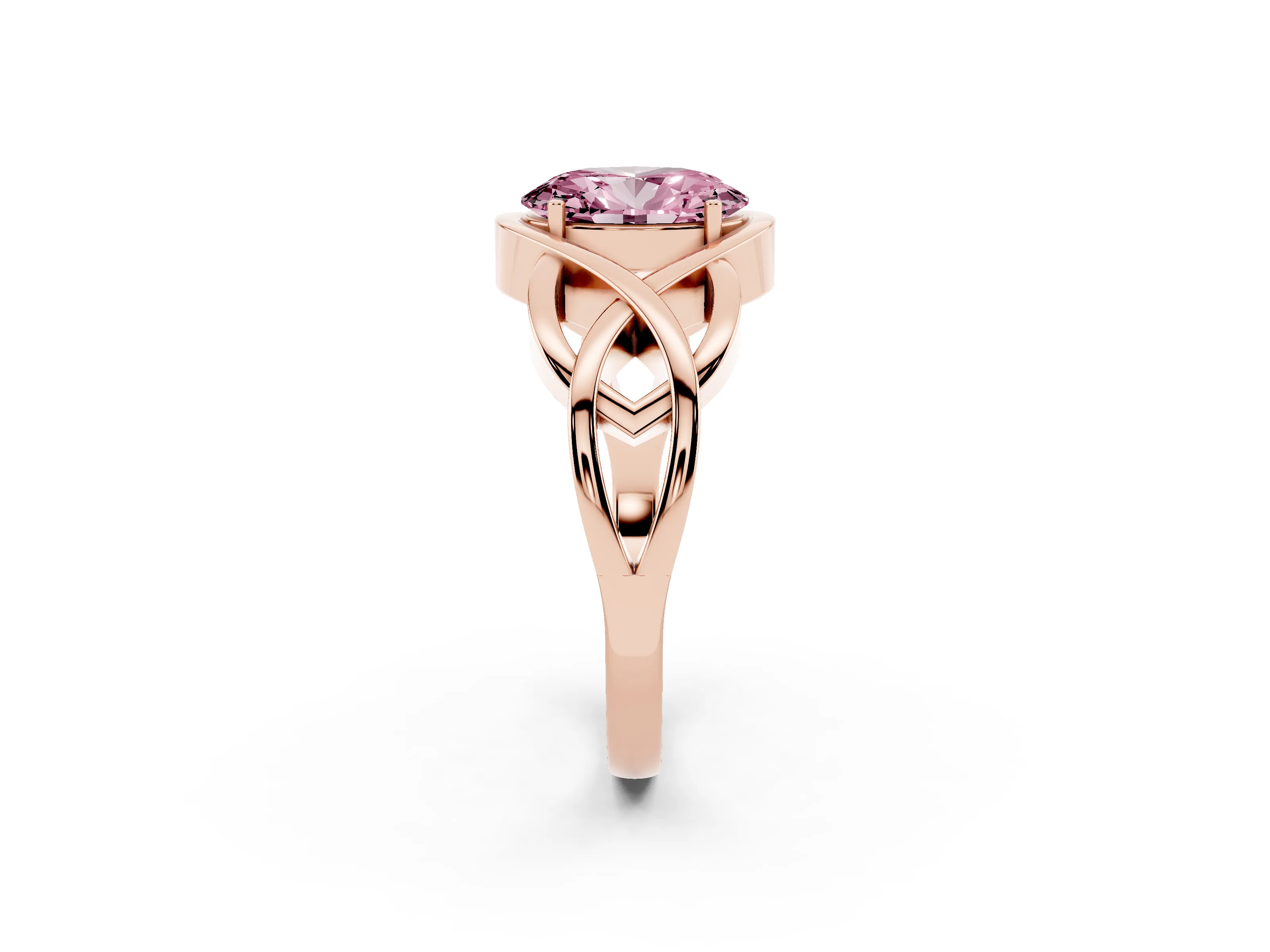 Fancy Pink Oval Cut Diamond Solitaire Ring Set in Rose gold with Intertwined Band