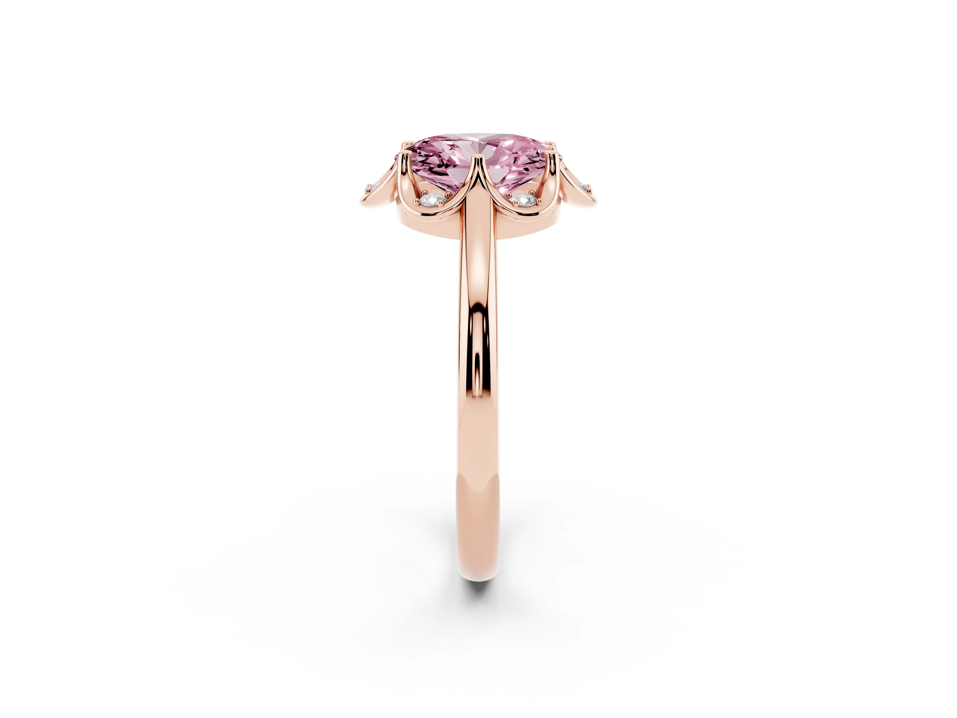 Fancy Pink Oval Cut Diamond Round Cluster Halo Ring Set in Rose gold with Solitaire Band and Prong Setting