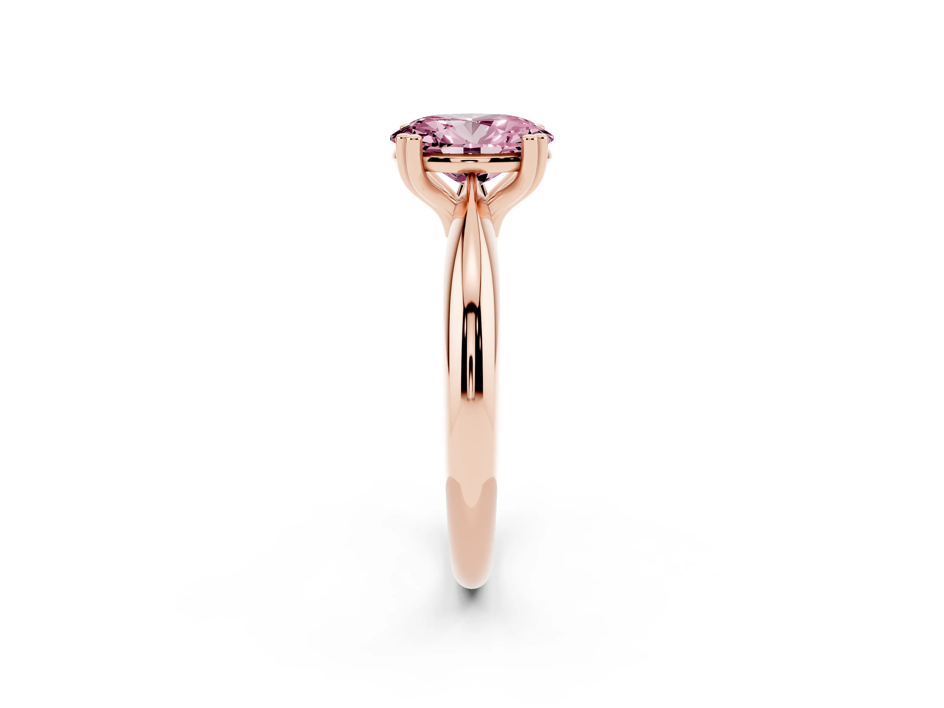 Fancy Pink Oval Cut Diamond Solitaire Engagement Ring Set in Rose gold with Tapered Band and Prong Setting