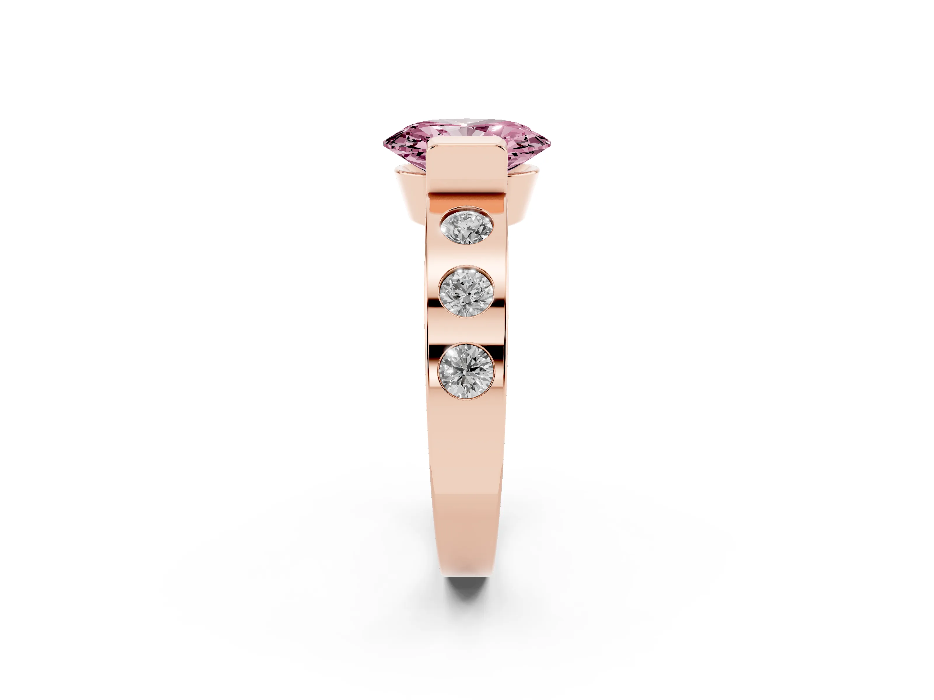 Fancy Pink Oval Cut Diamond Channel-Set Band Ring Set in Rose gold with Bezel Prong Setting