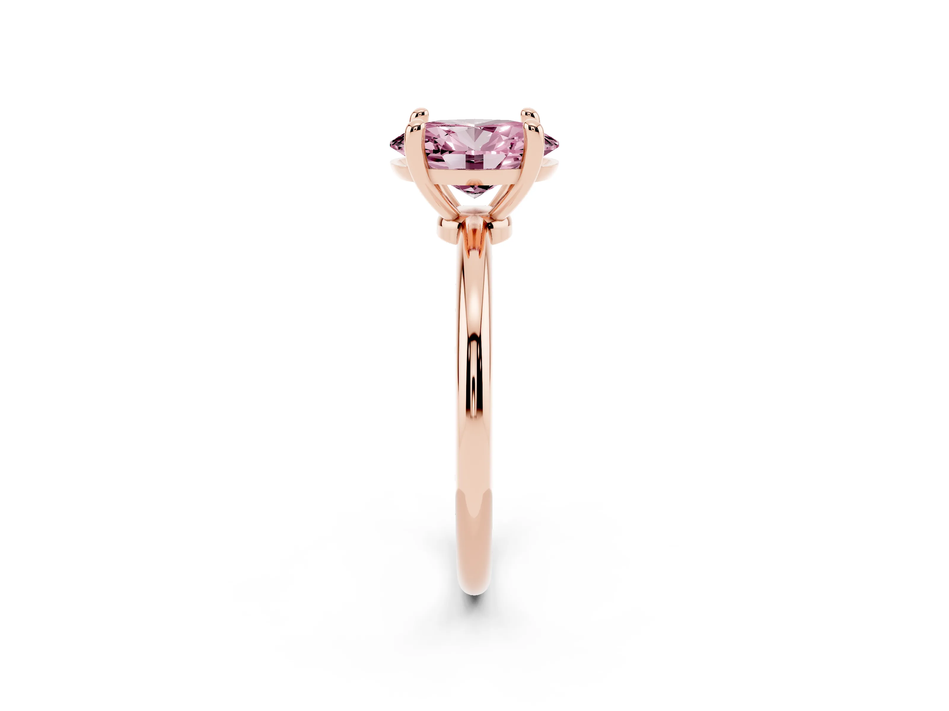 Fancy Pink Oval Cut Diamond Solitaire Ring Set in Rose gold with Secure Prong Setting on a Classic Band