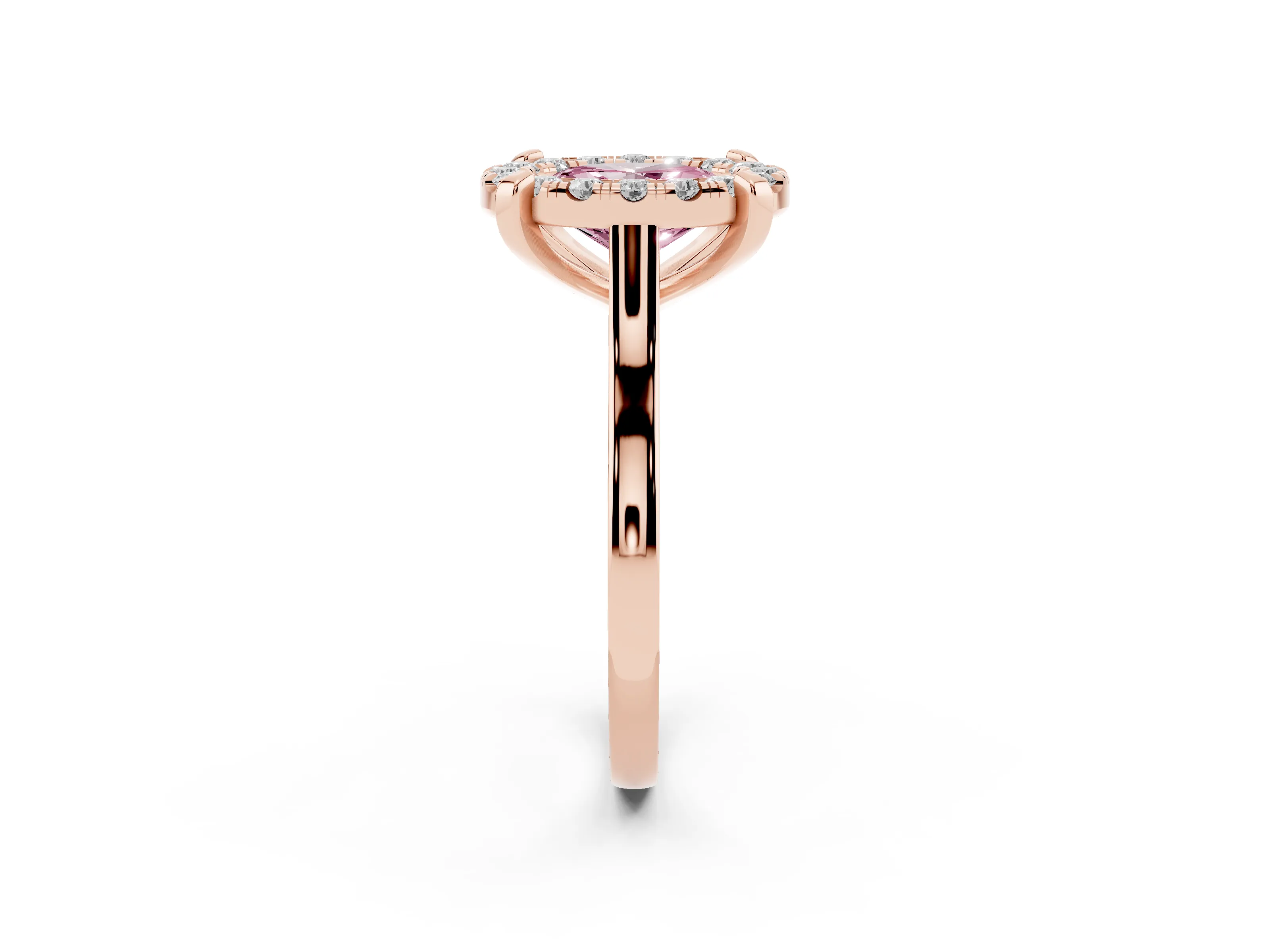 Fancy Pink Oval Cut Diamond Cluster Halo Solitaire Ring Set in Rose gold with Prong Setting