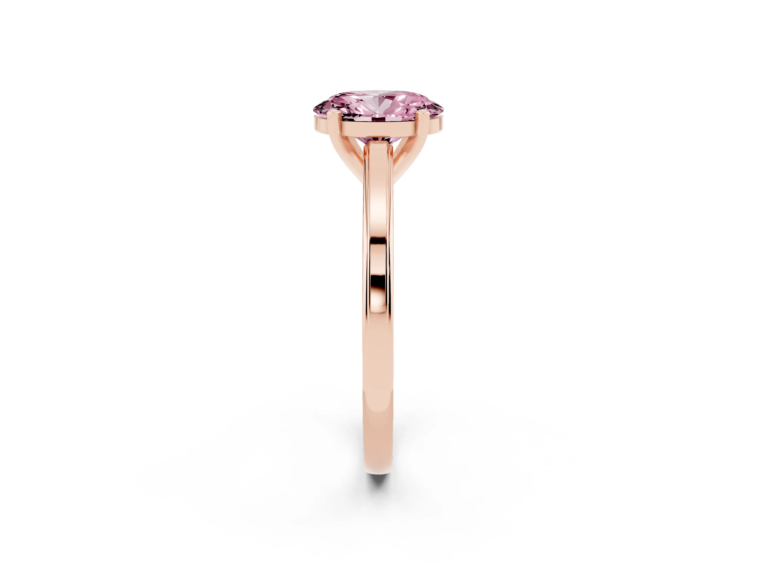 Fancy Pink Oval Cut Diamond Solitaire Ring Set in Rose gold with Prong Setting and Classic Band