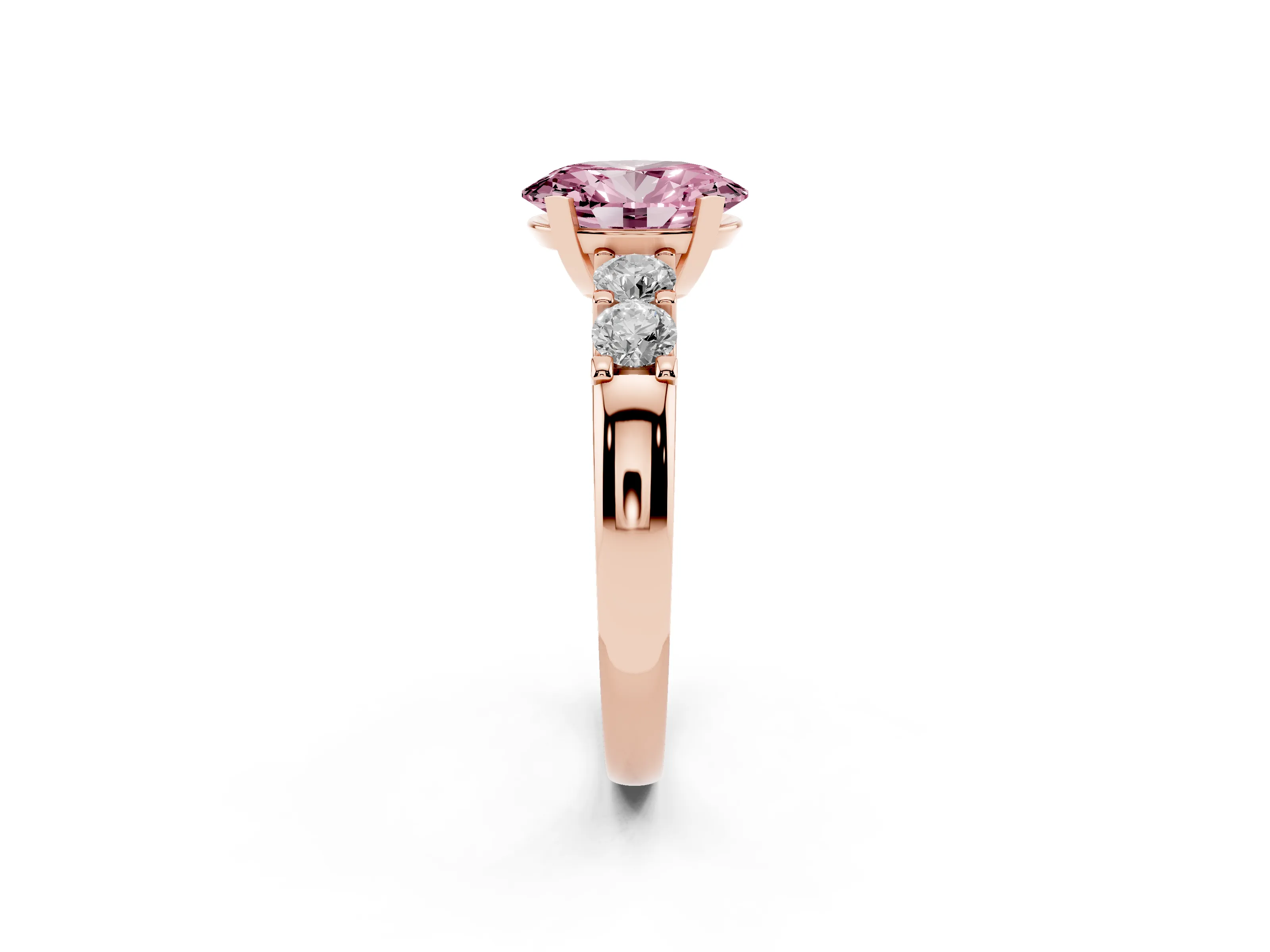 Fancy Pink Oval Cut Diamond Five-Stone Prong Set Engagement Ring Set in Rose gold with Channel Band