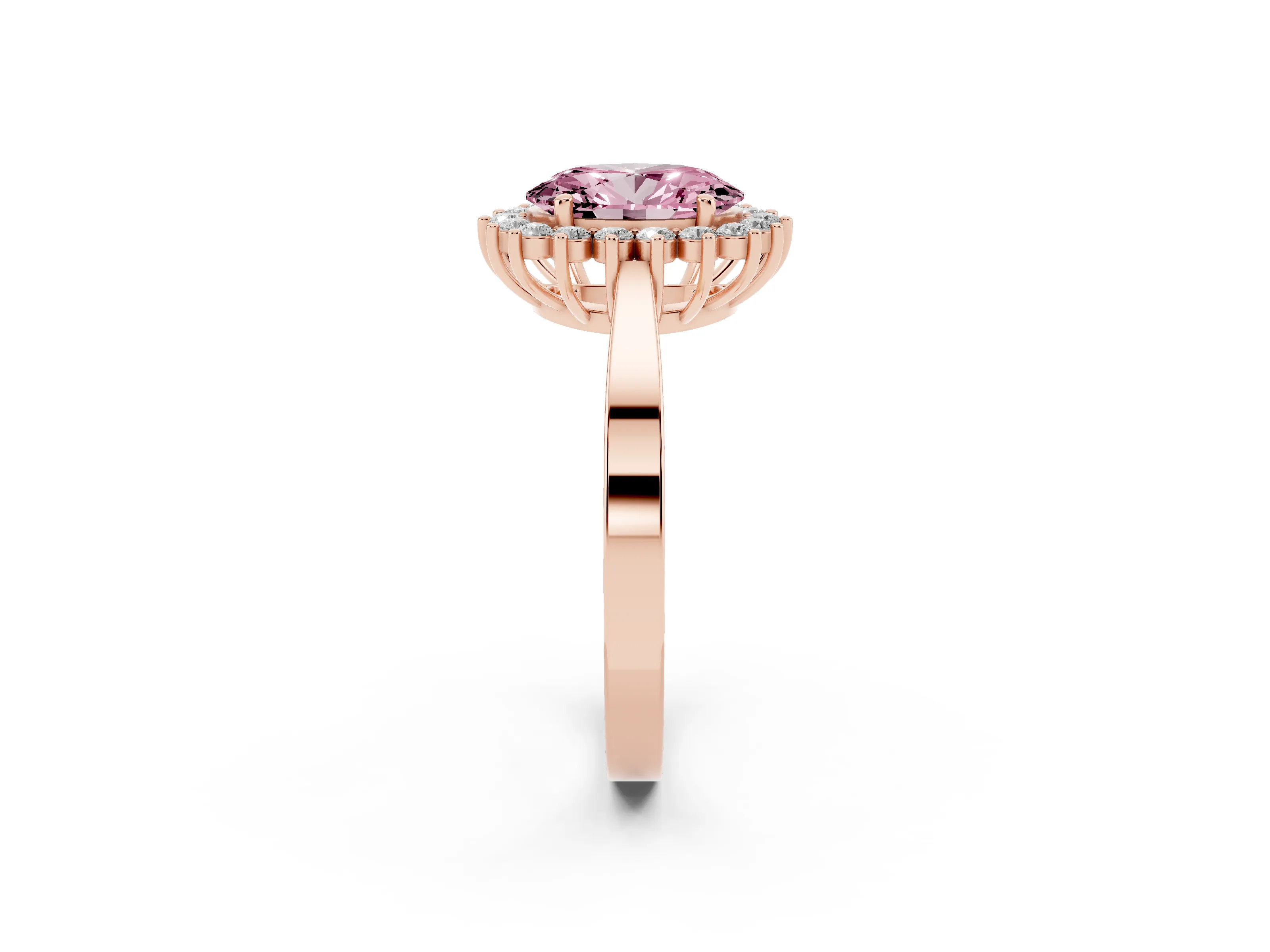 Fancy Pink Oval Cut Diamond Halo Ring Set in Rose gold with Round Halo and Smooth Solitaire Band