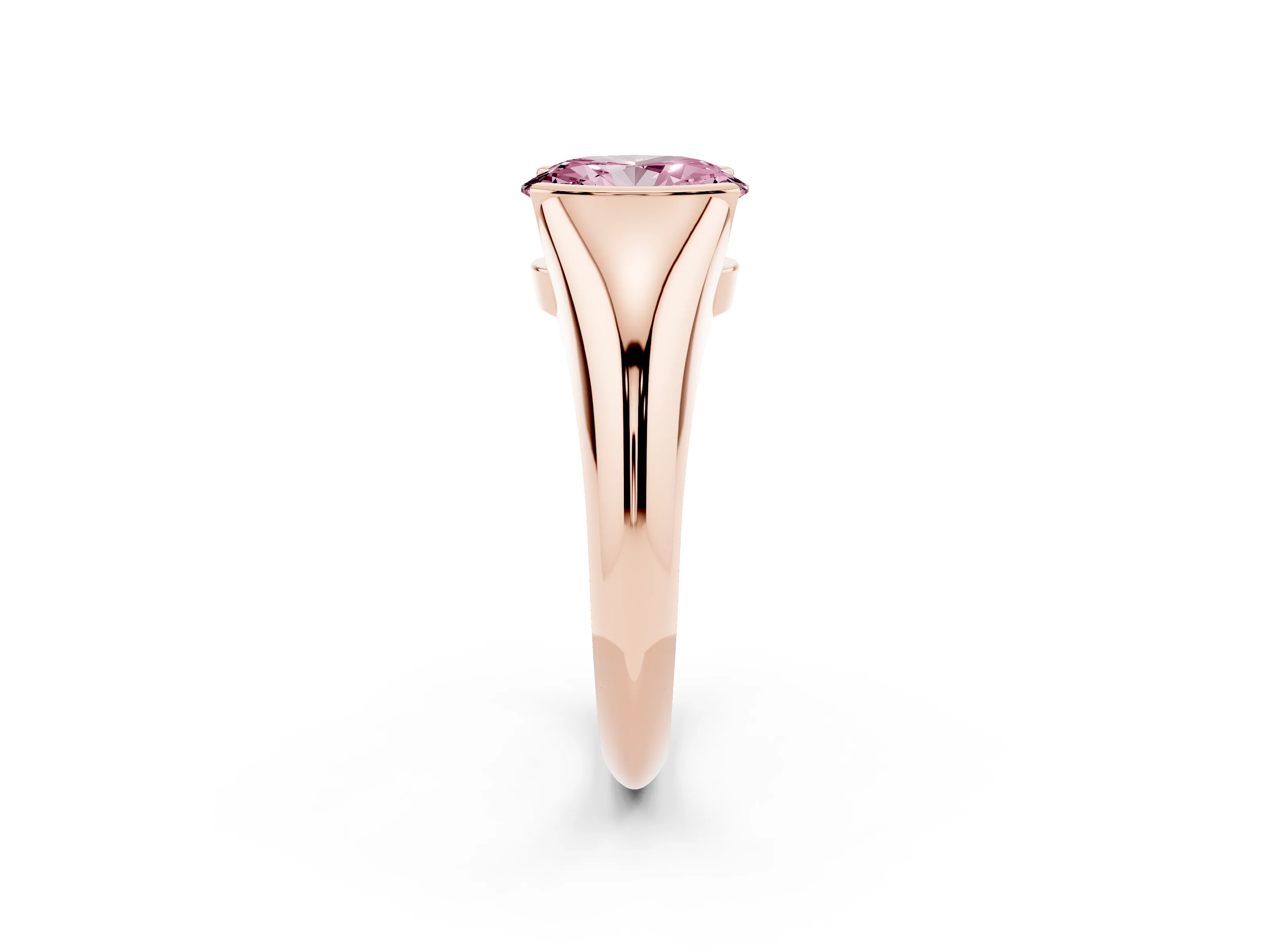 Fancy Pink Oval Cut Diamond Solitaire Tension Set Ring Set in Rose gold