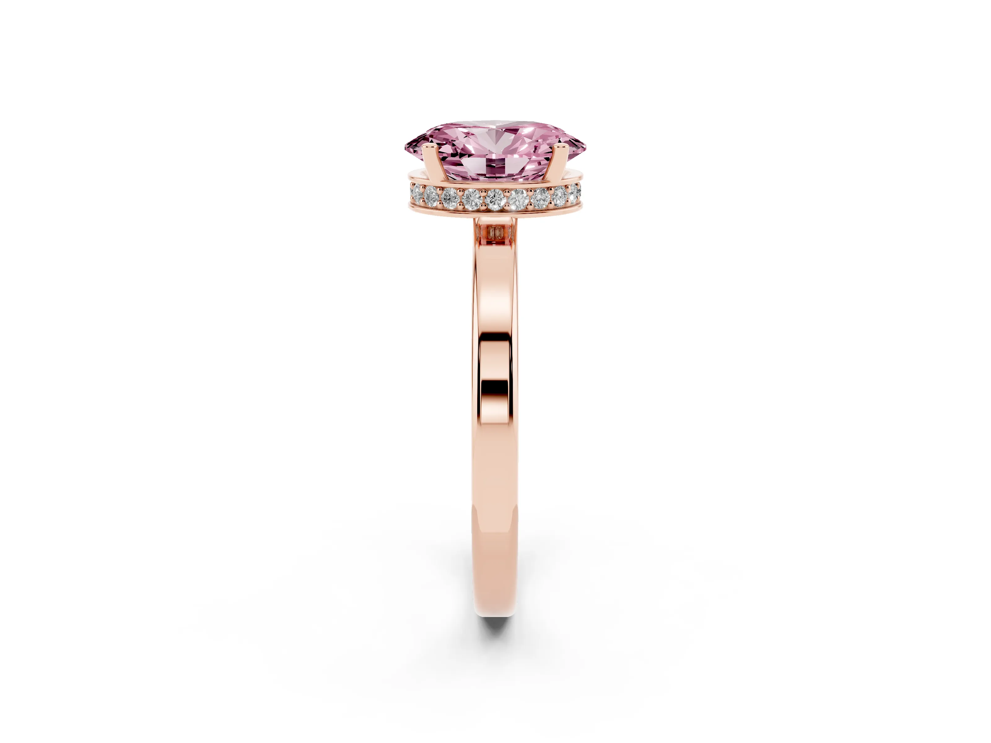 Fancy Pink Oval Cut Diamond Solitaire Engagement Ring Set in Rose gold with Prong Setting on a Plain Band