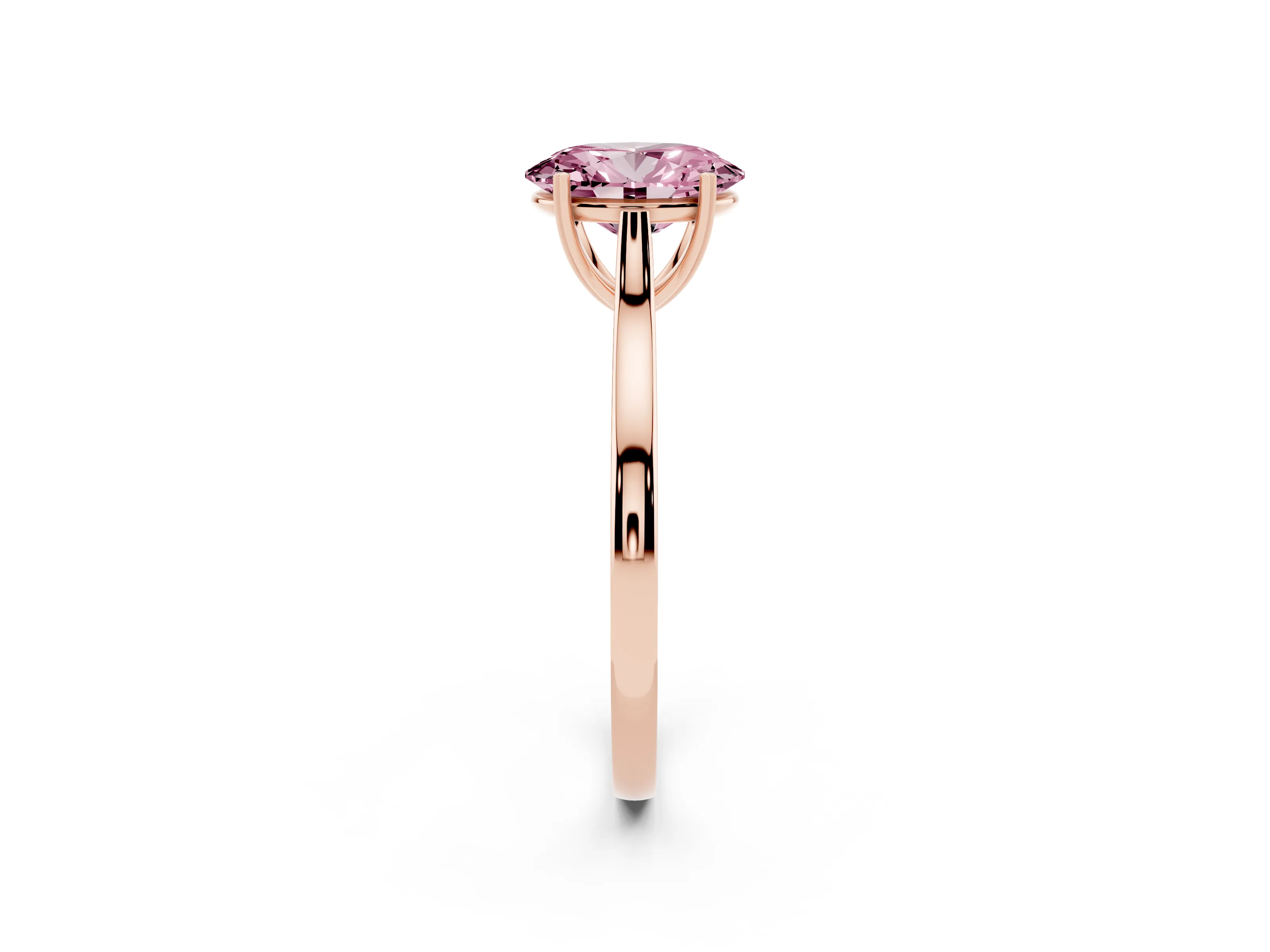 Fancy Pink Oval Cut Diamond Solitaire Heart Prong Engagement Ring Set in Rose gold with Tapered Band