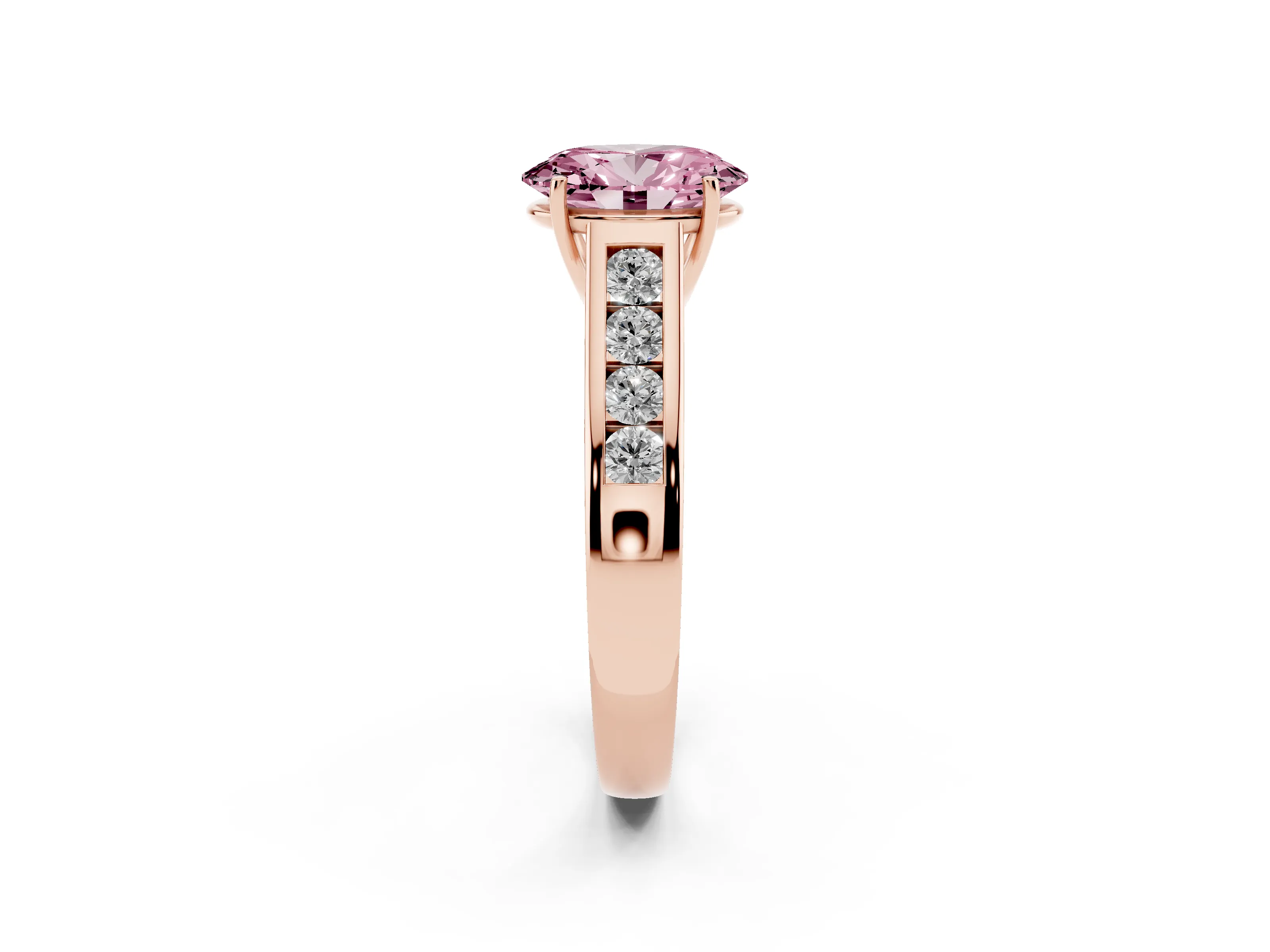 Oval Cathedral Channel Set Engagement Ring Setting for a Fancy Pink Lab-Grown Diamond | Rose Gold