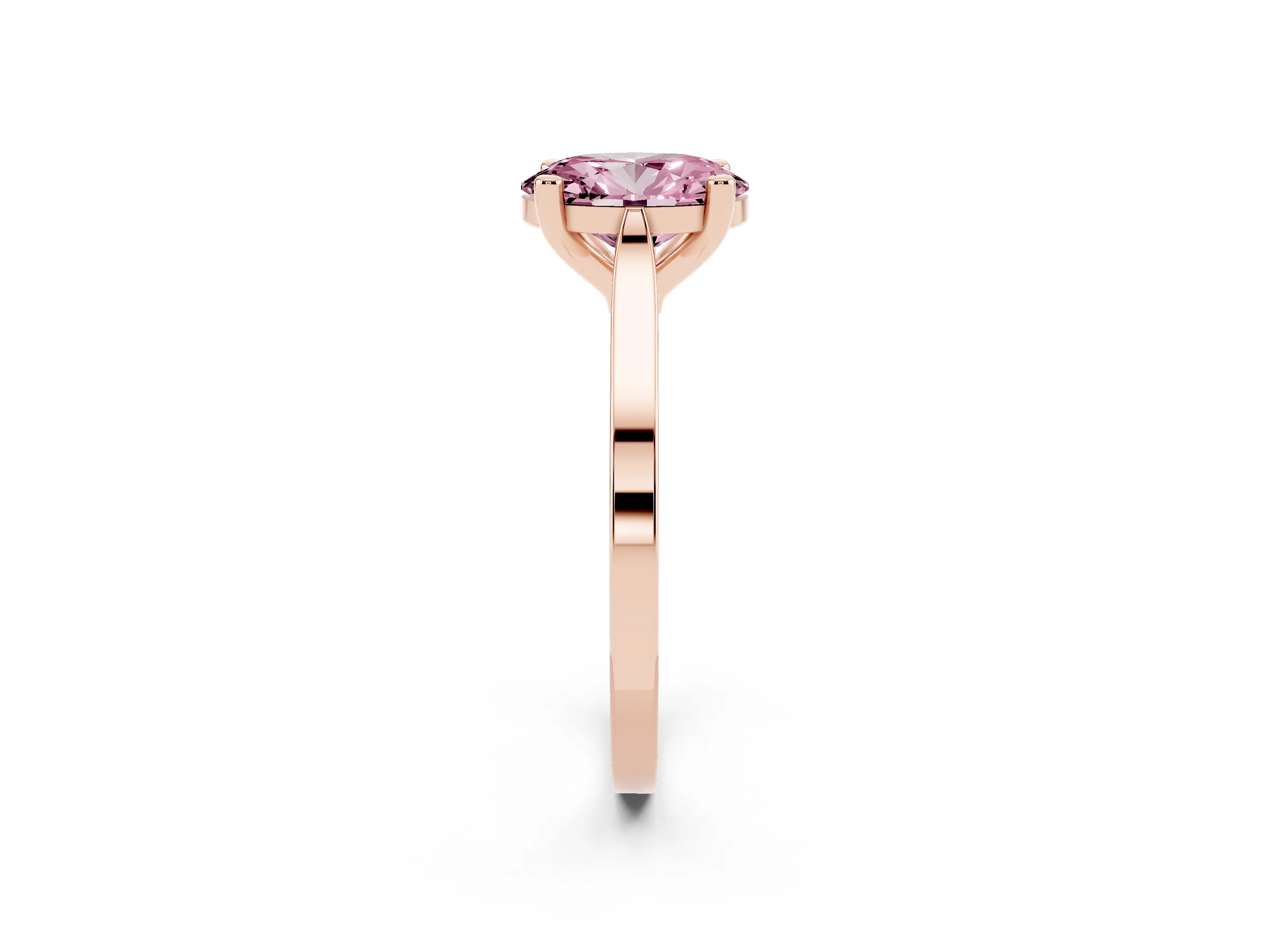 Fancy Pink Oval Cut Diamond Solitaire Ring Set in Rose gold with Prong Setting and Tapered Band