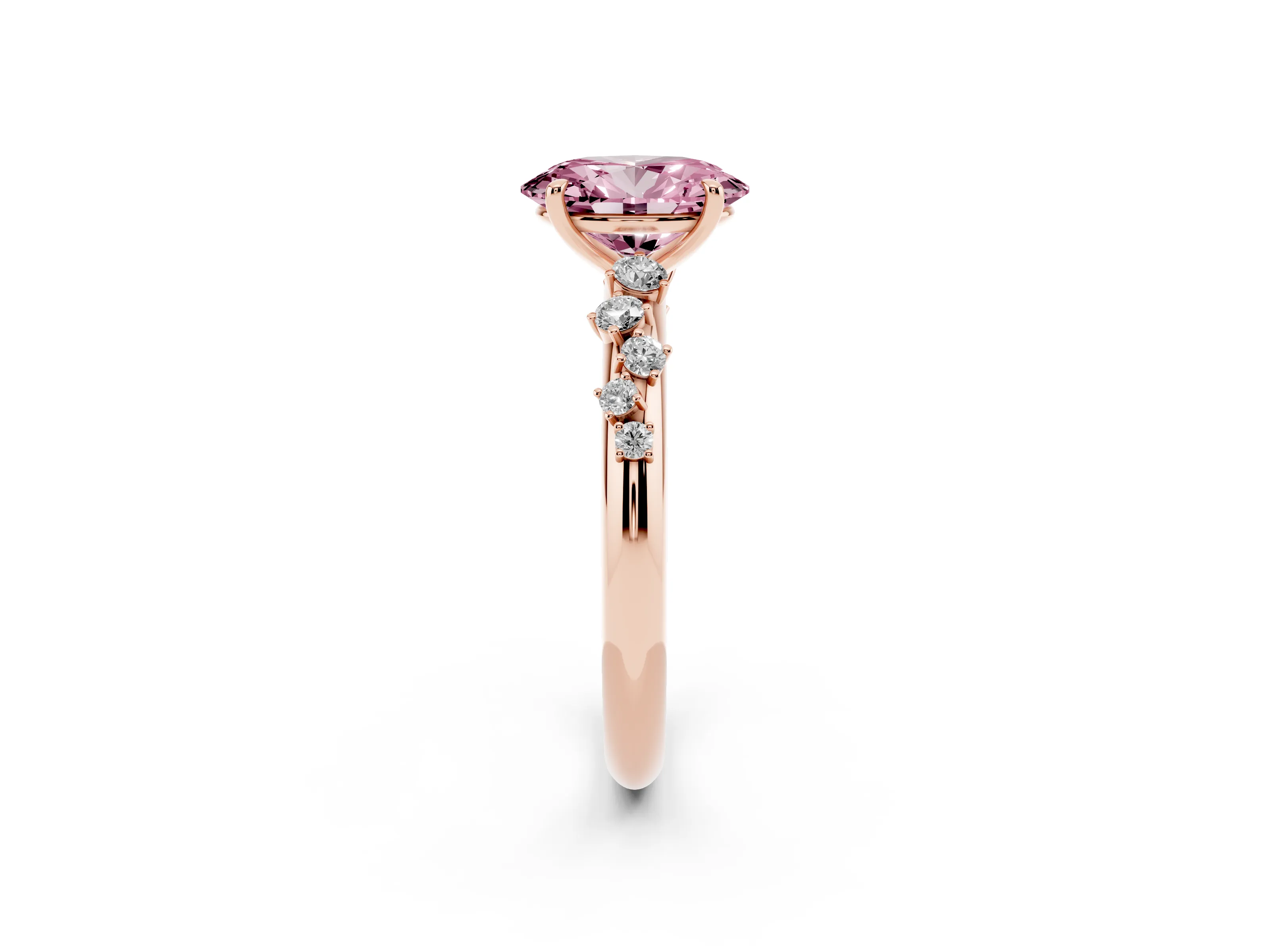 Fancy Pink Oval Cut Diamond Cluster Solitaire Ring Set in Rose gold with Prong Setting