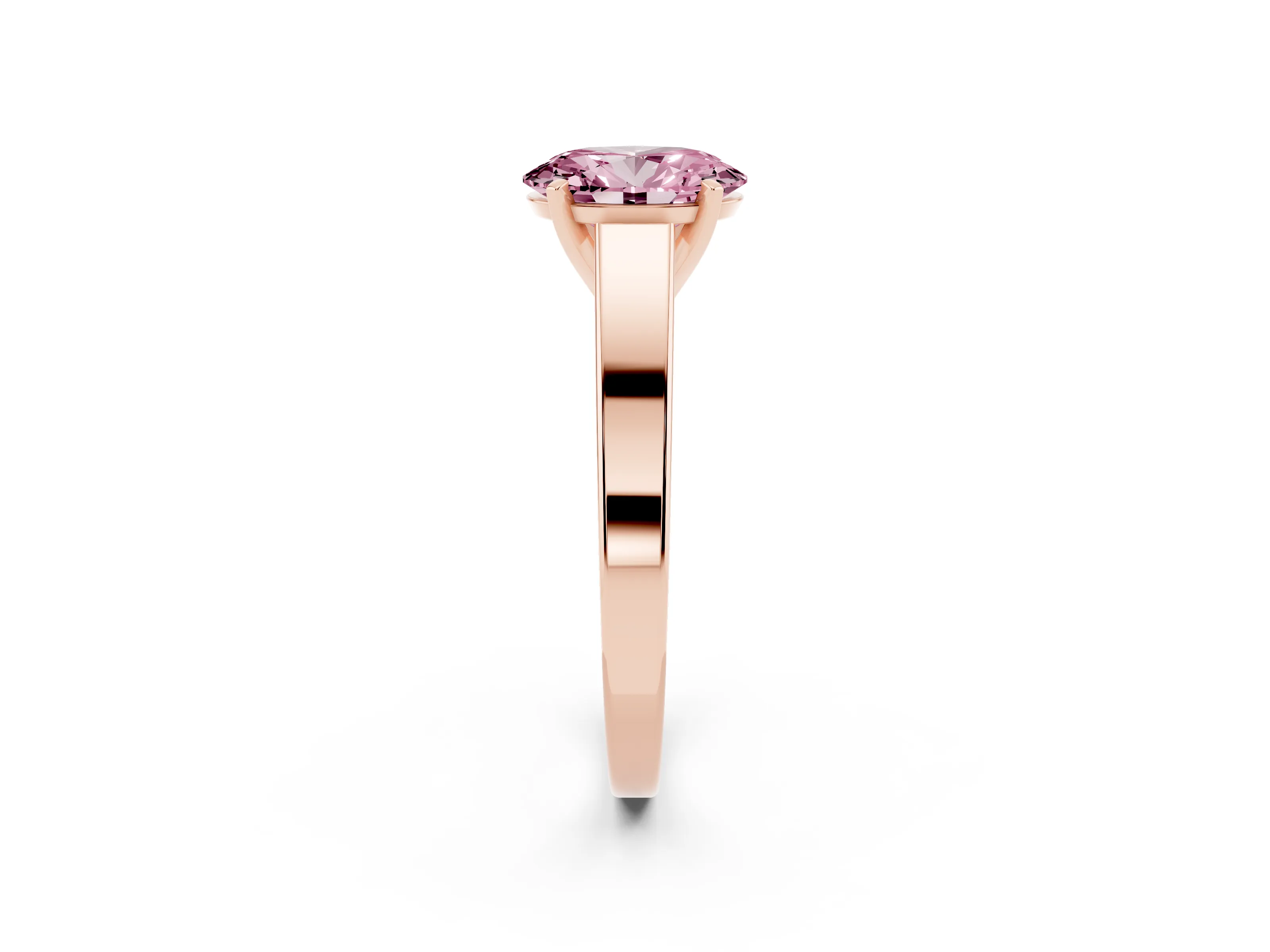 Fancy Pink Oval Cut Diamond Solitaire Engagement Ring Set in Rose gold with Prong Setting and Tapered Band