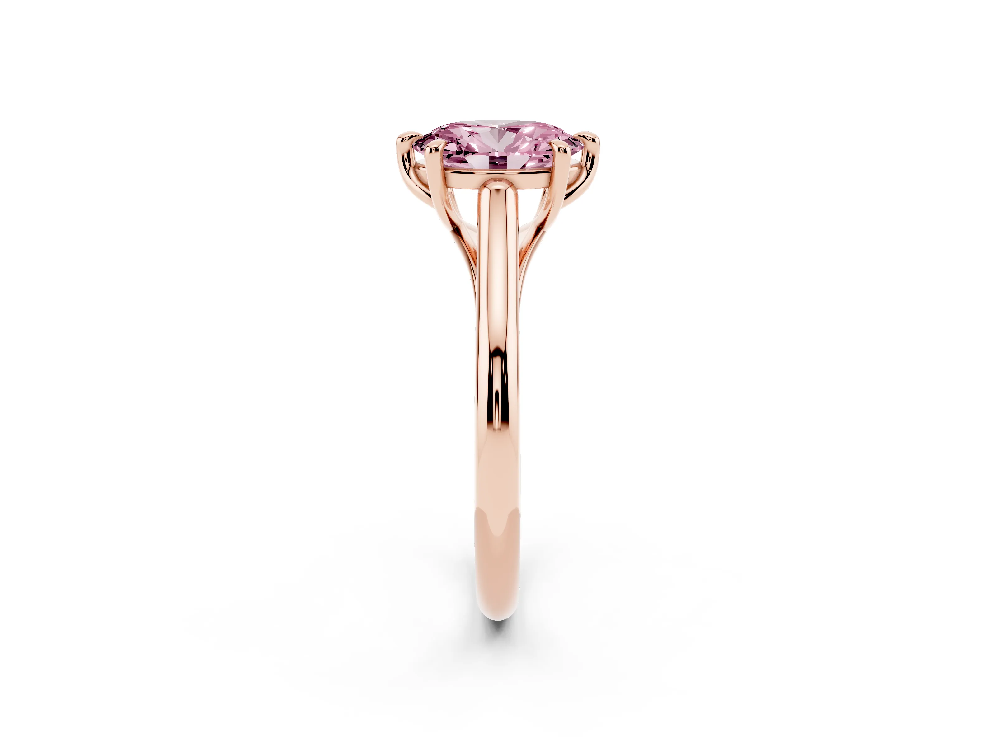 Fancy Pink Oval Cut Diamond Solitaire Engagement Ring Set in Rose gold with Prong Setting and Plain Classic Band