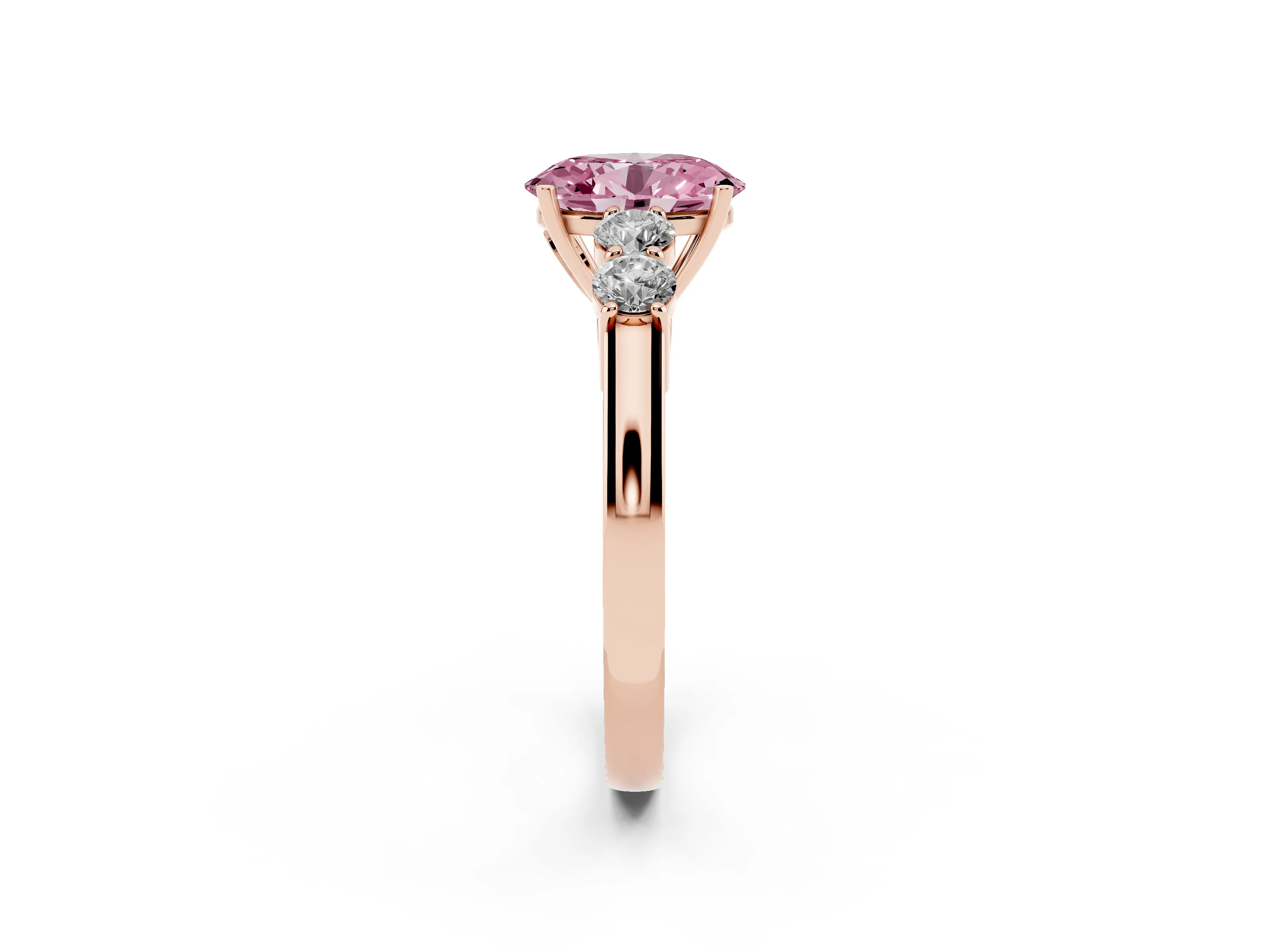 Fancy Pink Oval Cut Diamond Five-Stone Prong Set Band Ring Set in Rose gold with Polished Band