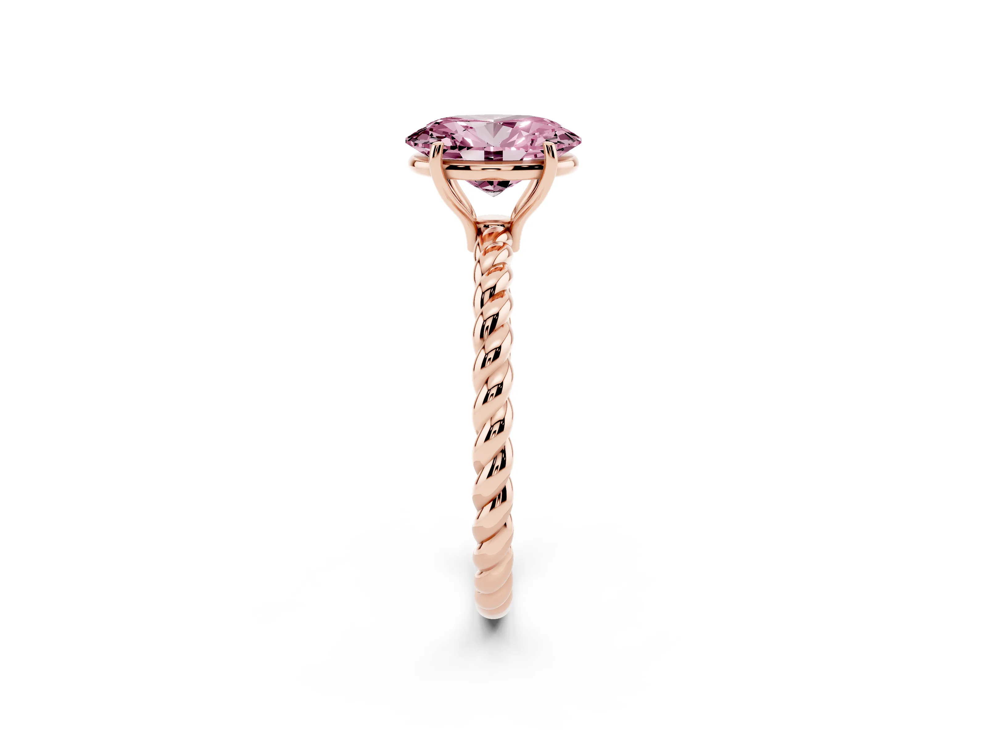 Fancy Pink Oval Cut Diamond Solitaire Twisted Band Ring Set in Rose gold with Prong Solitaire Setting